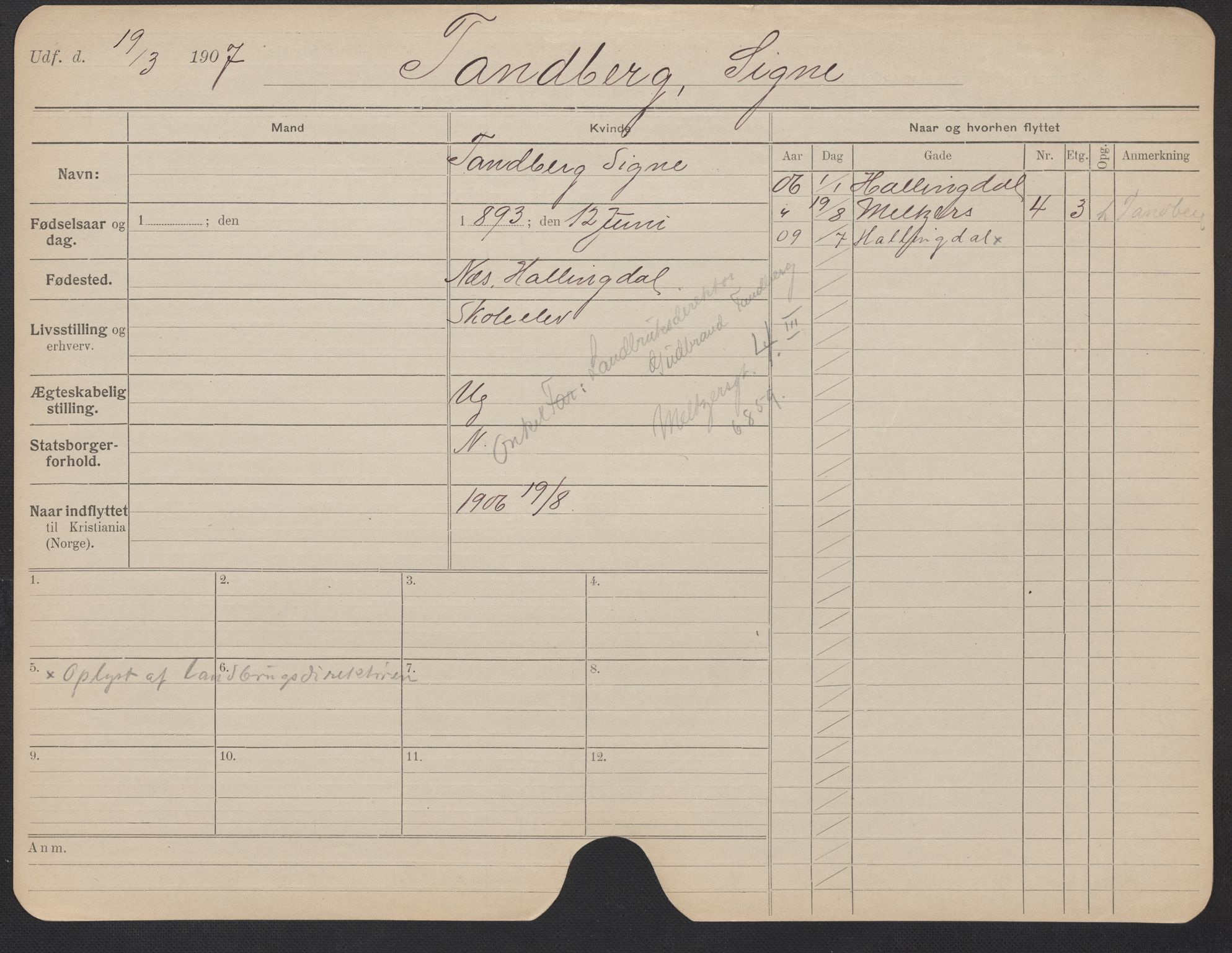 Oslo folkeregister, Registerkort, AV/SAO-A-11715/F/Fa/Fac/L0024: Kvinner, 1906-1914, p. 1003a