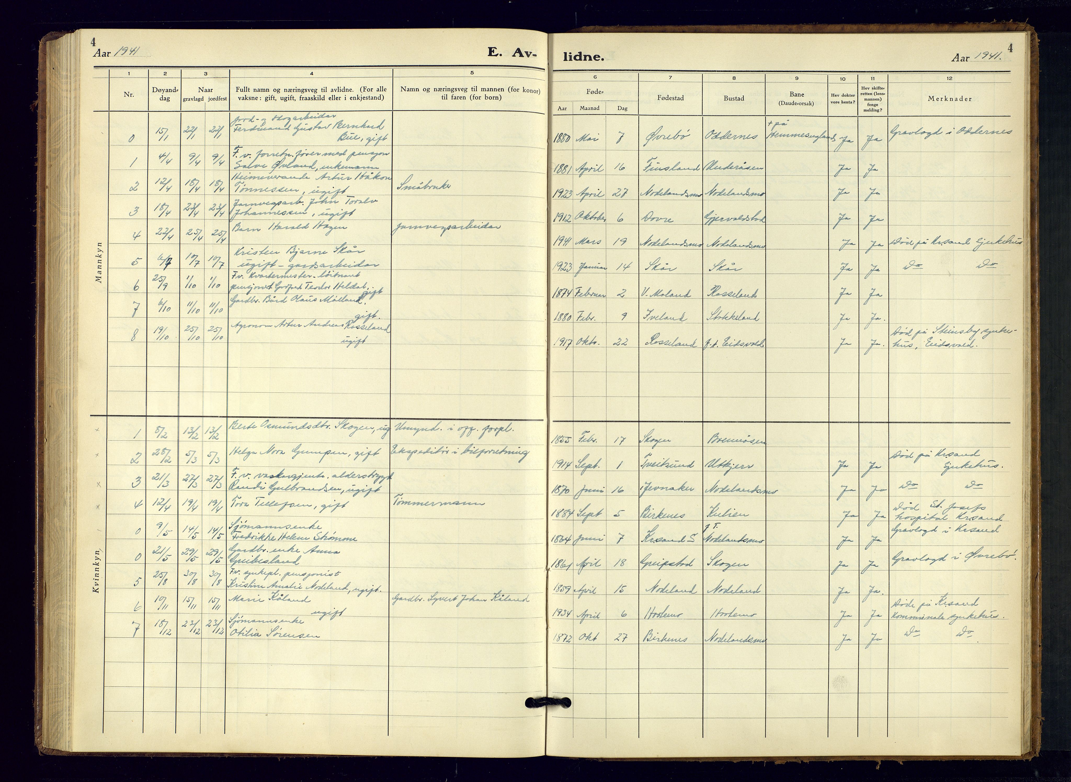 Søgne sokneprestkontor, SAK/1111-0037/F/Fb/Fba/L0006: Parish register (copy) no. B-6, 1937-1966, p. 4