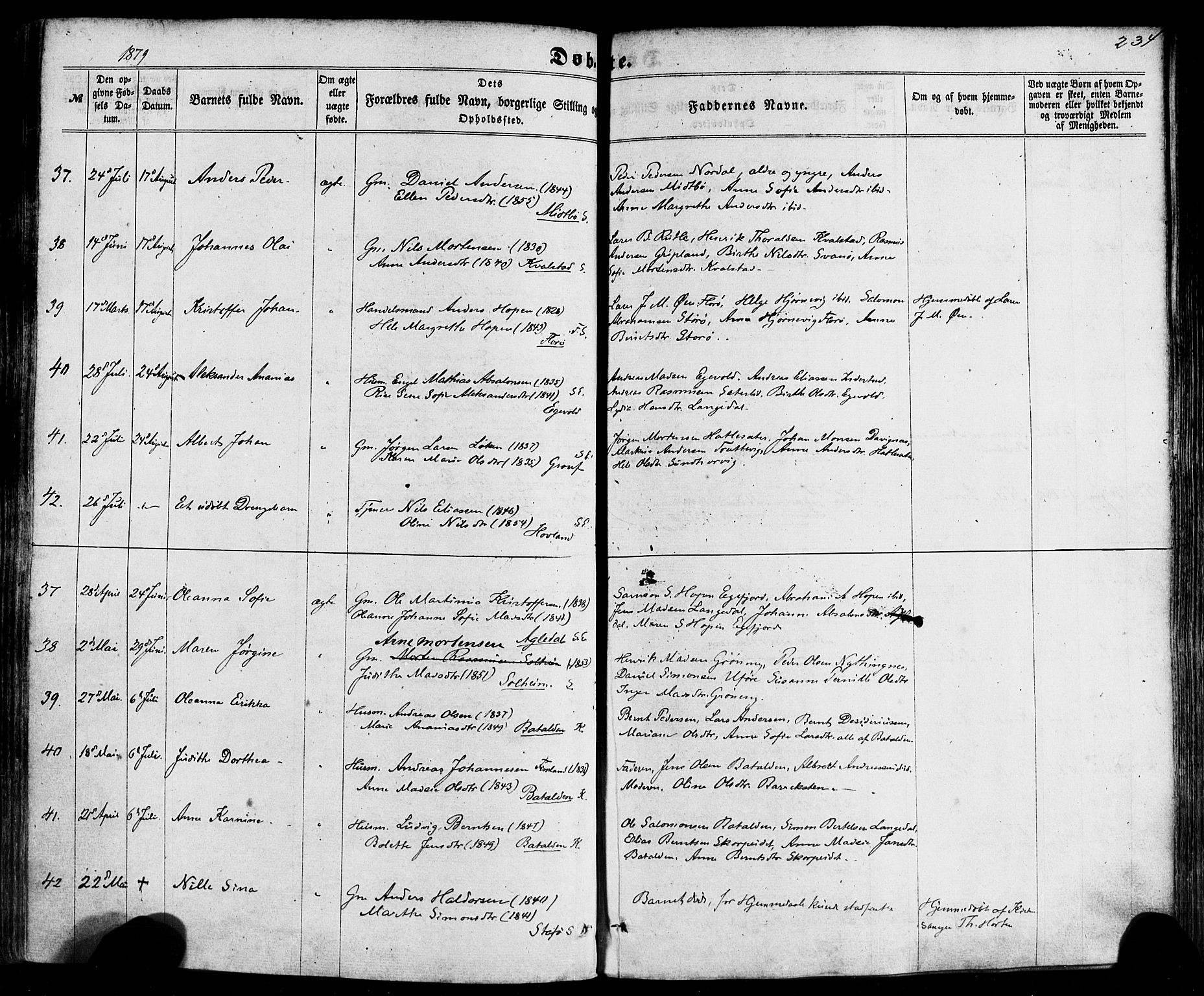 Kinn sokneprestembete, SAB/A-80801/H/Haa/Haaa/L0006: Parish register (official) no. A 6, 1857-1885, p. 234