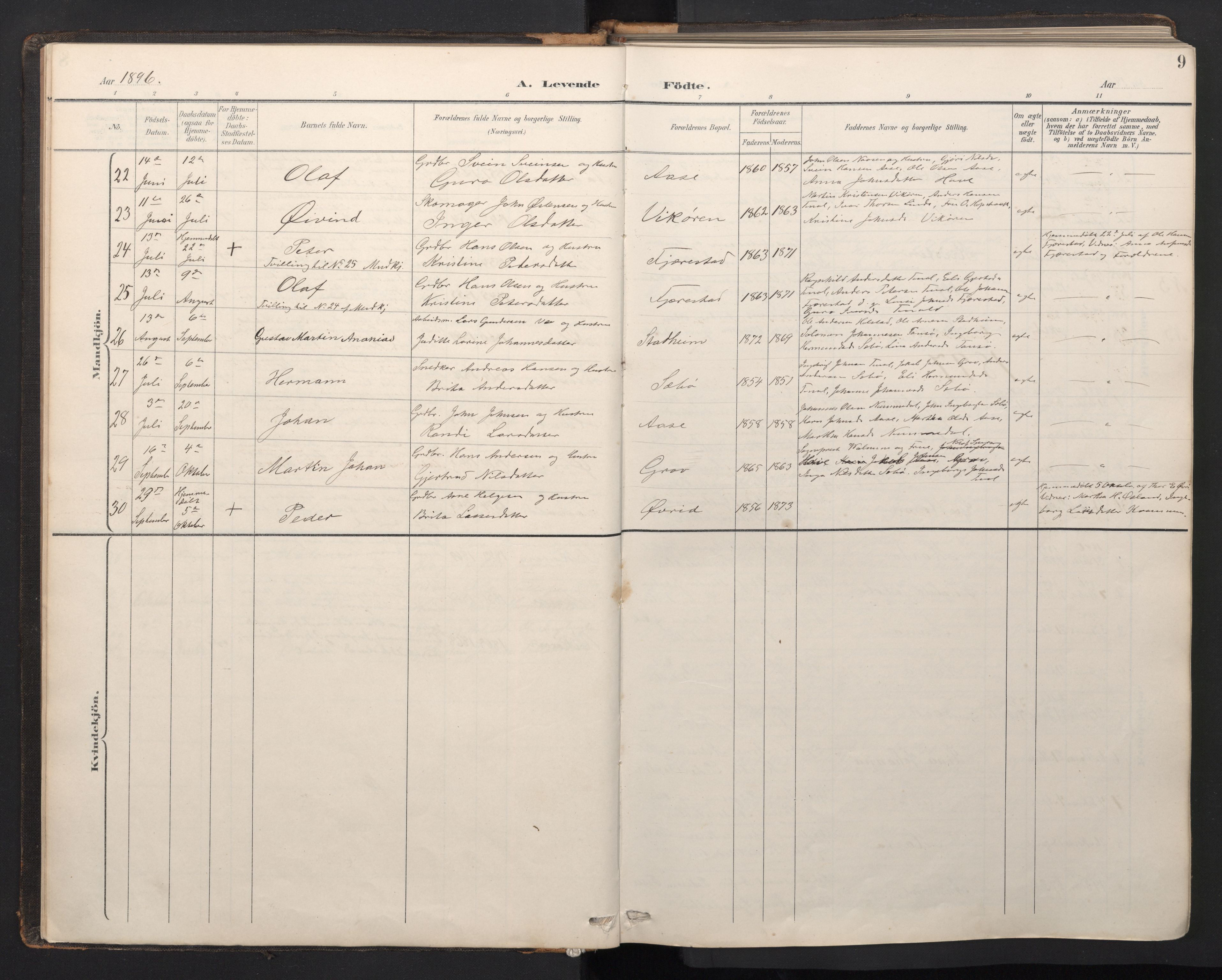 Vik sokneprestembete, AV/SAB-A-81501/H/Hab/Haba/L0004: Parish register (copy) no. A 4, 1895-1914, p. 8b-9a