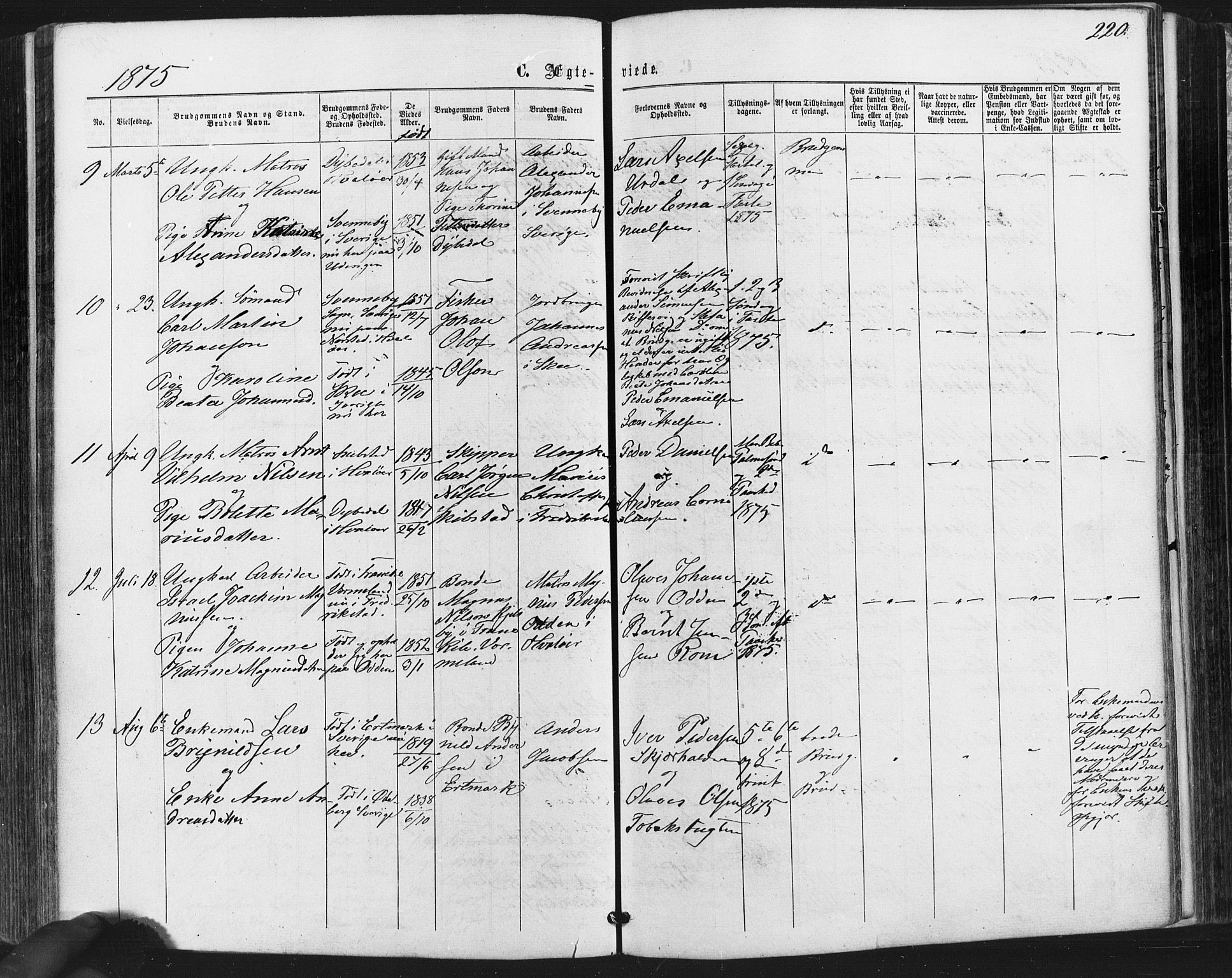 Hvaler prestekontor Kirkebøker, SAO/A-2001/F/Fa/L0007: Parish register (official) no. I 7, 1864-1878, p. 220