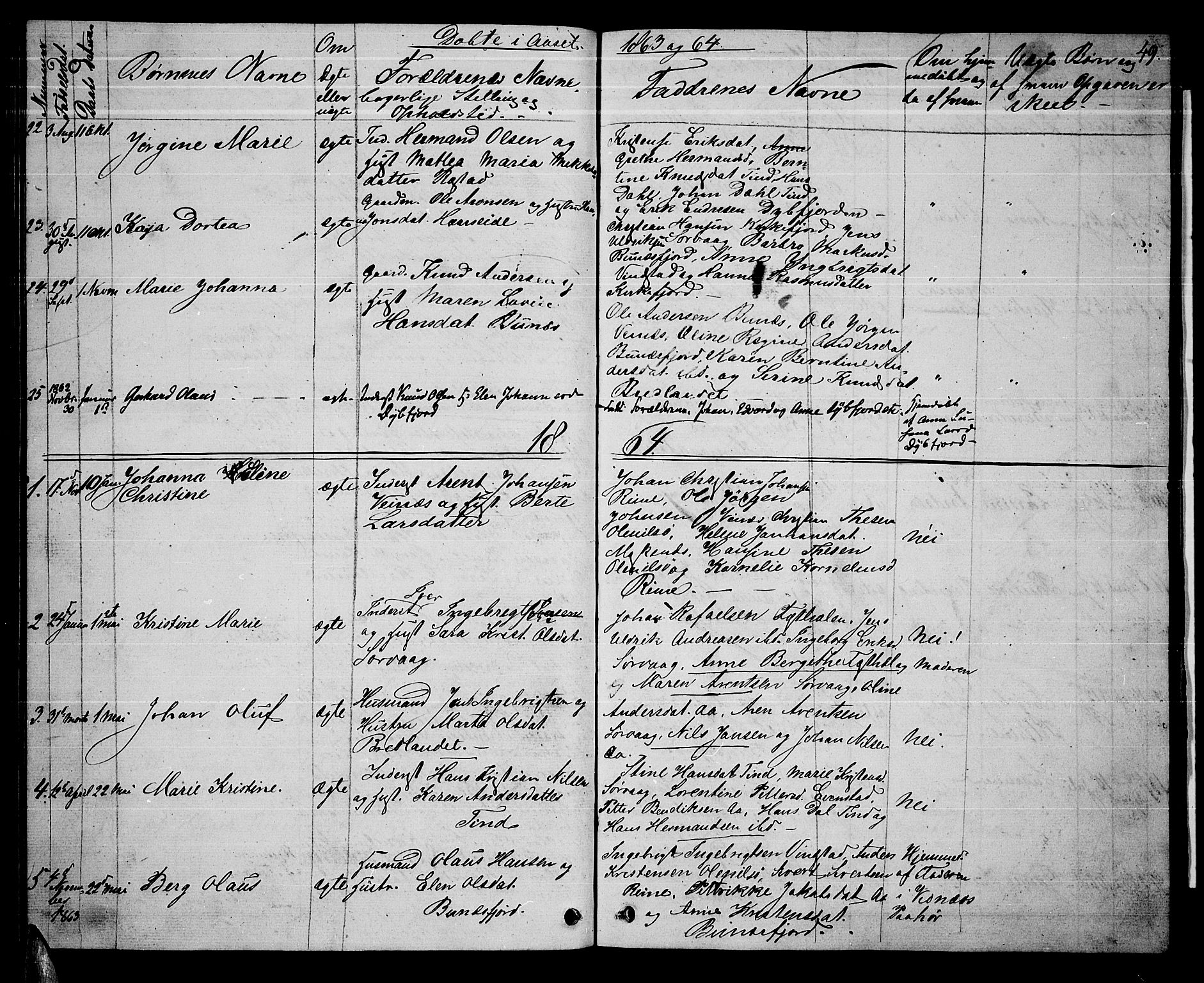 Ministerialprotokoller, klokkerbøker og fødselsregistre - Nordland, AV/SAT-A-1459/886/L1224: Parish register (copy) no. 886C01, 1843-1873, p. 49