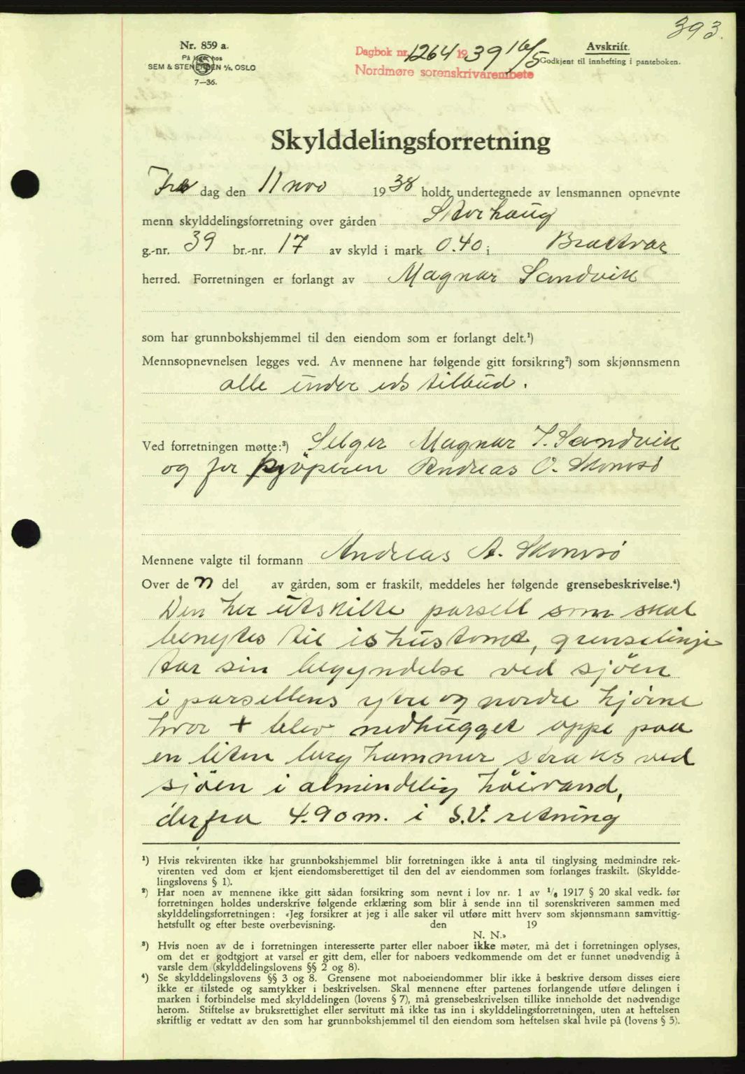 Nordmøre sorenskriveri, SAT/A-4132/1/2/2Ca: Mortgage book no. A86, 1939-1939, Diary no: : 1264/1939