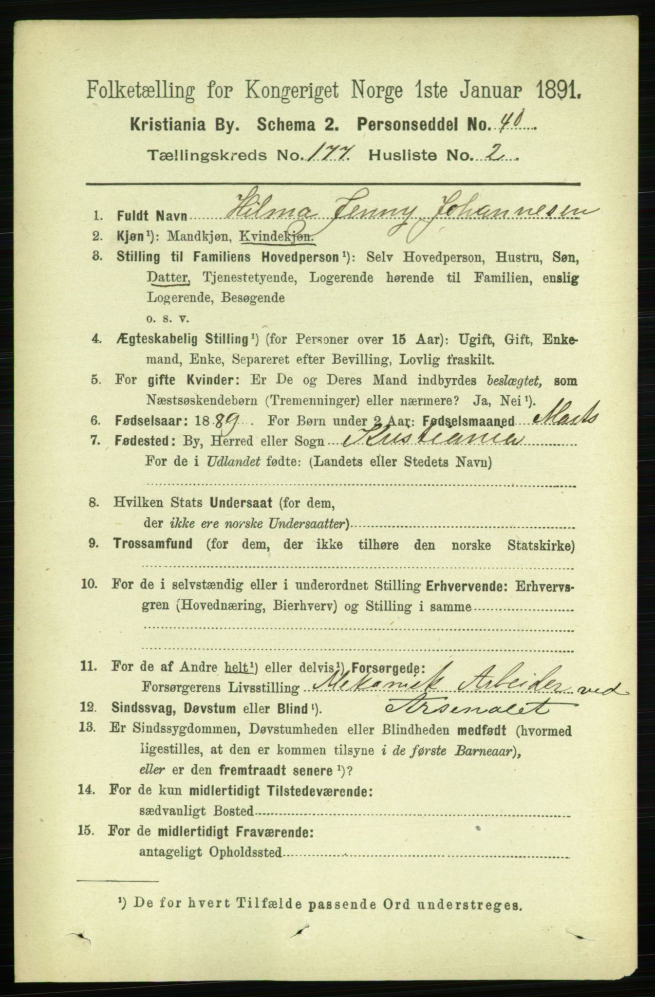 RA, 1891 census for 0301 Kristiania, 1891, p. 106426