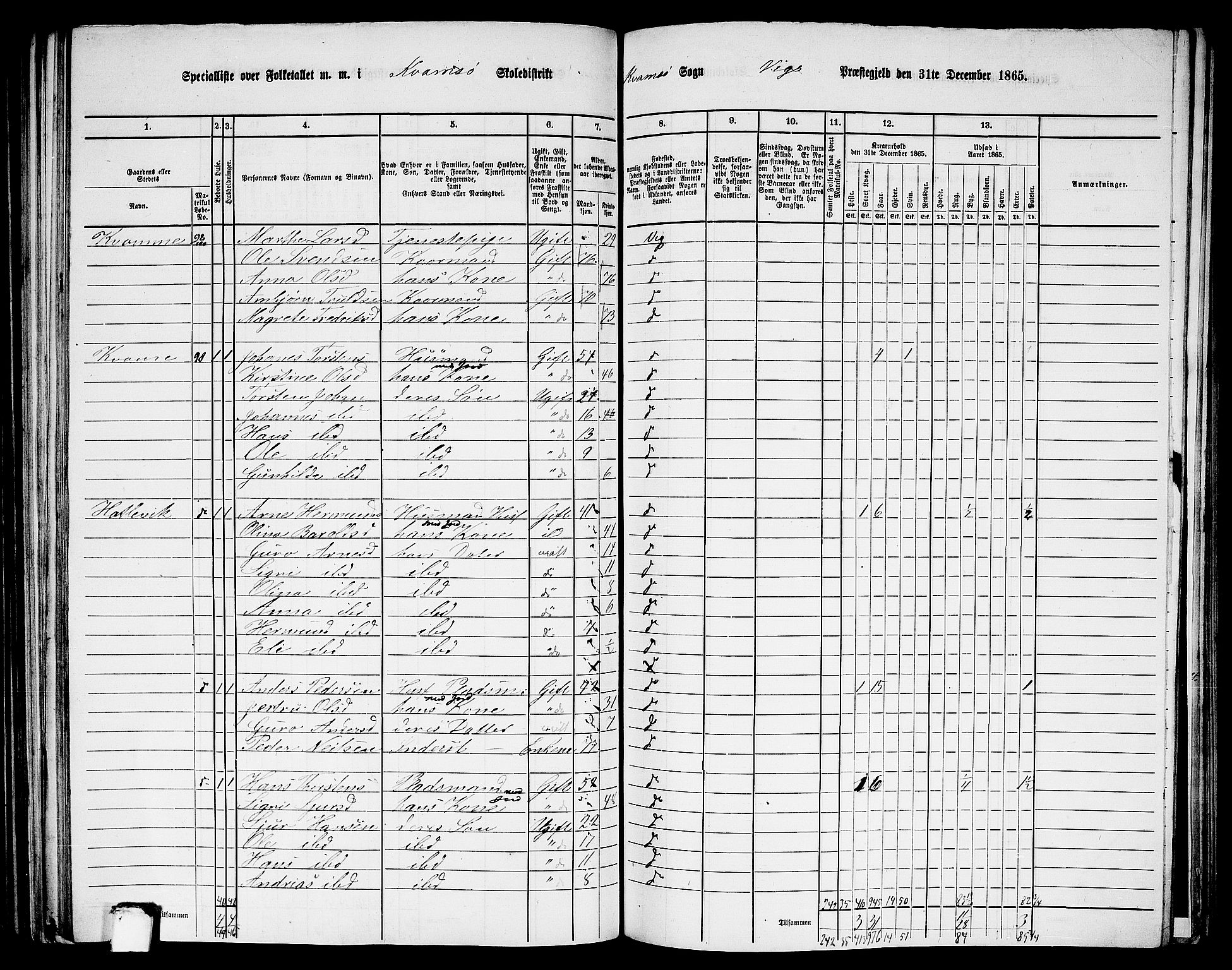 RA, 1865 census for Vik, 1865, p. 130