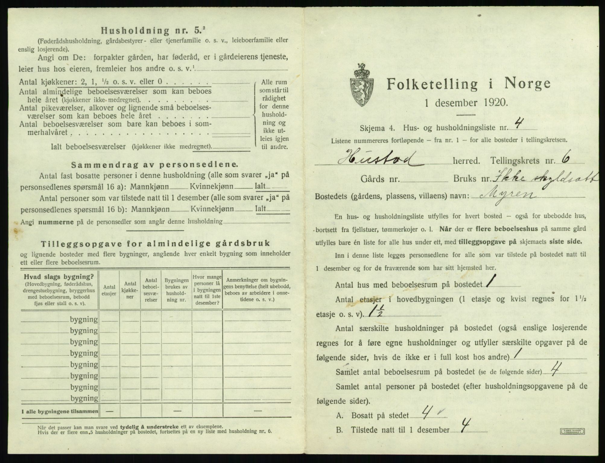 SAT, 1920 census for Hustad, 1920, p. 613