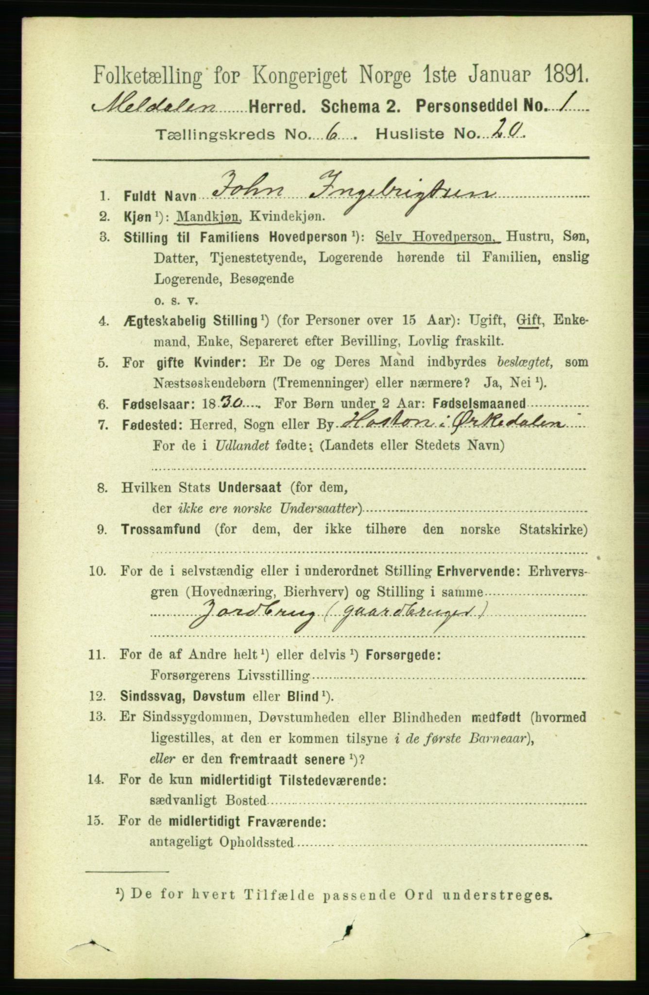 RA, 1891 census for 1636 Meldal, 1891, p. 2993