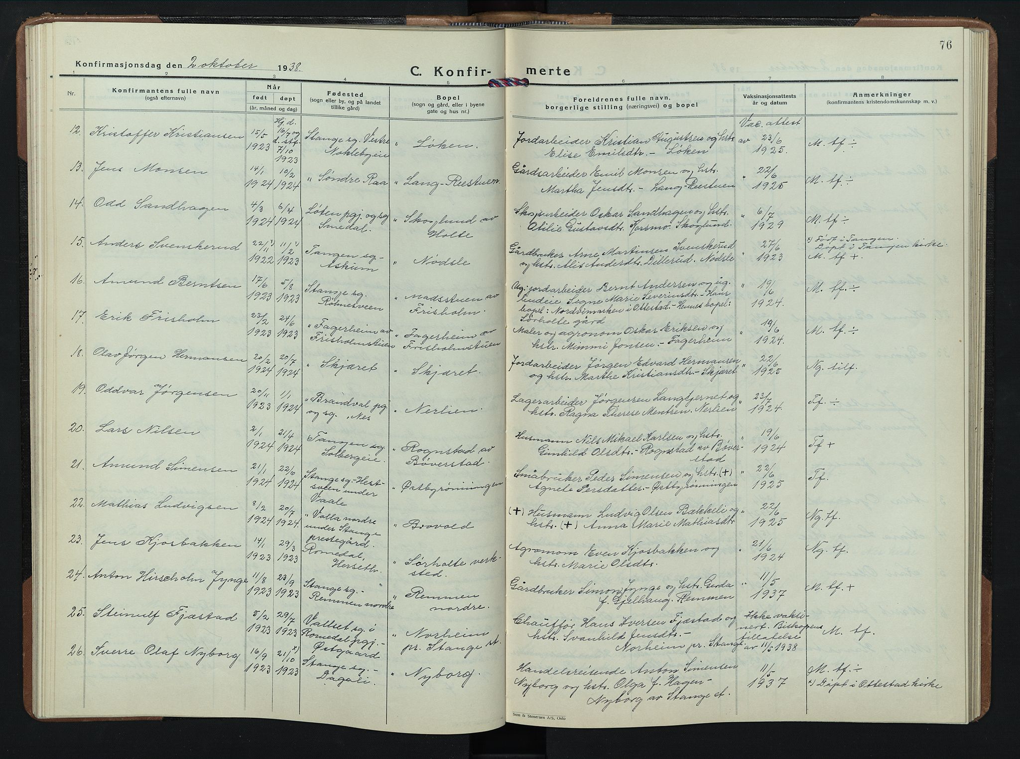 Stange prestekontor, AV/SAH-PREST-002/L/L0020: Parish register (copy) no. 20, 1936-1947, p. 76