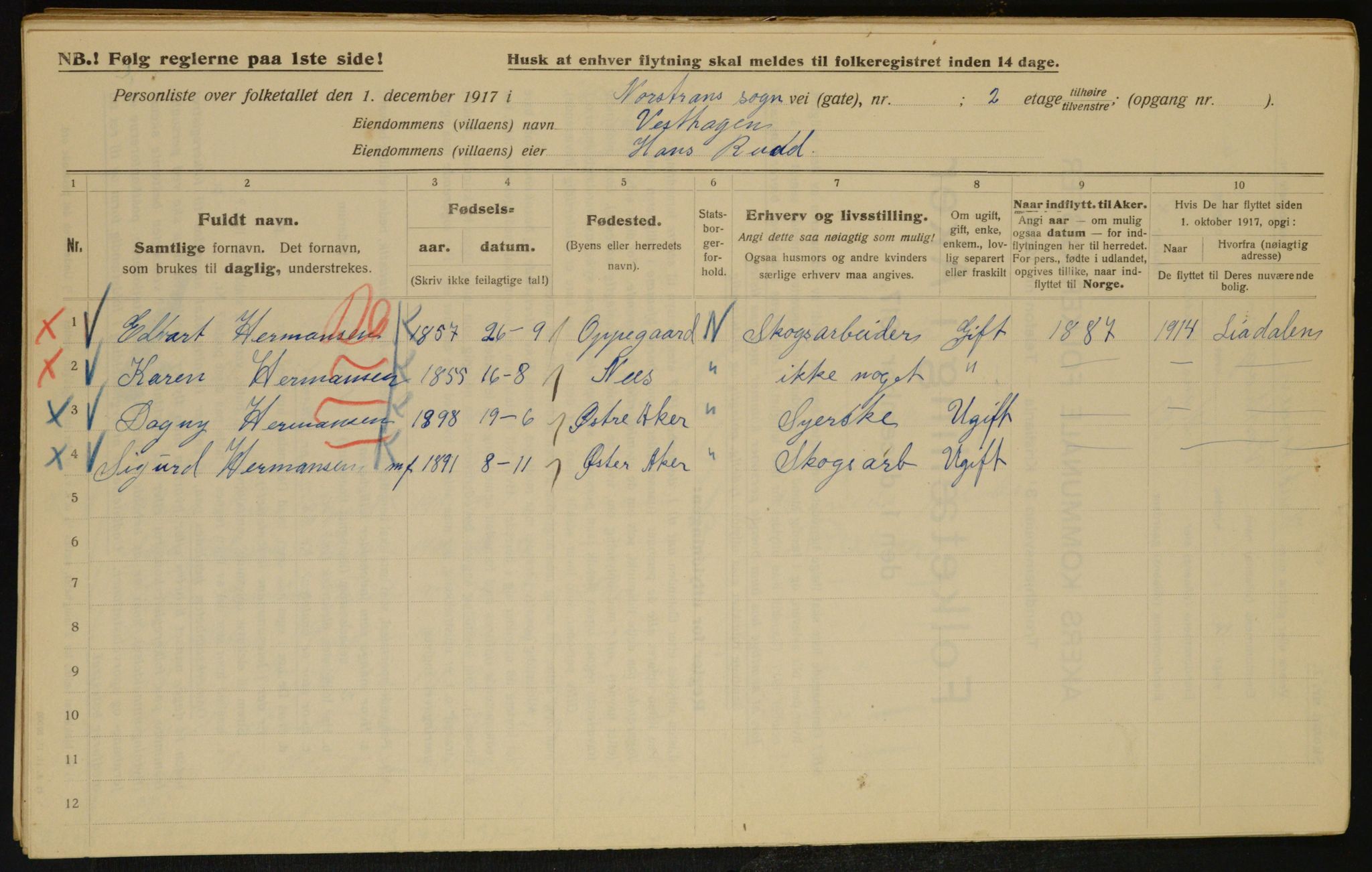 OBA, Municipal Census 1917 for Aker, 1917, p. 16354