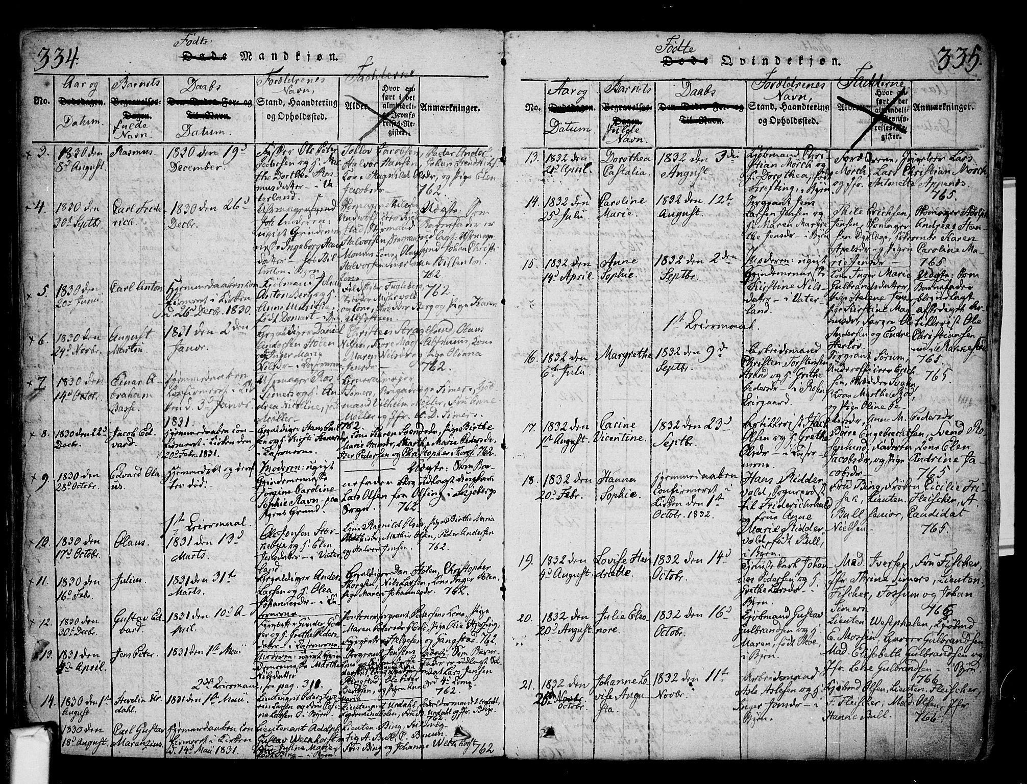 Fredrikstad prestekontor Kirkebøker, AV/SAO-A-11082/F/Fa/L0004: Parish register (official) no. 4, 1816-1834, p. 334-335