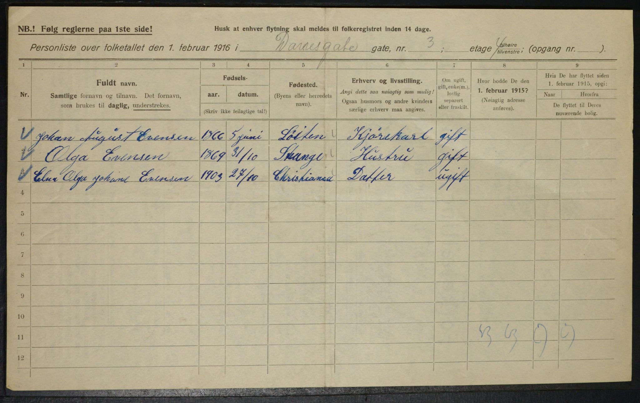 OBA, Municipal Census 1916 for Kristiania, 1916, p. 15435