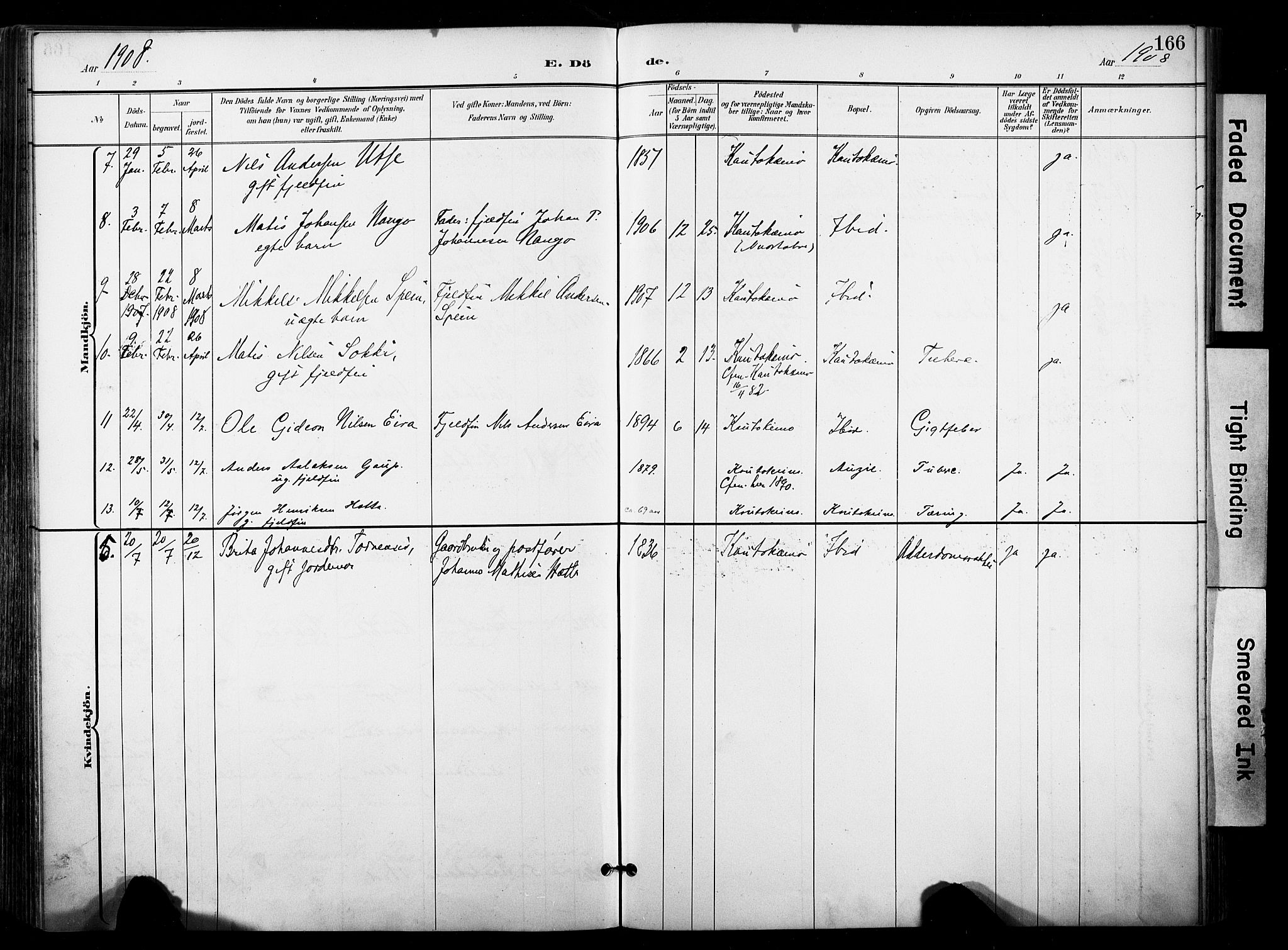 Kautokeino sokneprestembete, AV/SATØ-S-1340/H/Ha/L0005.kirke: Parish register (official) no. 5, 1896-1916, p. 166