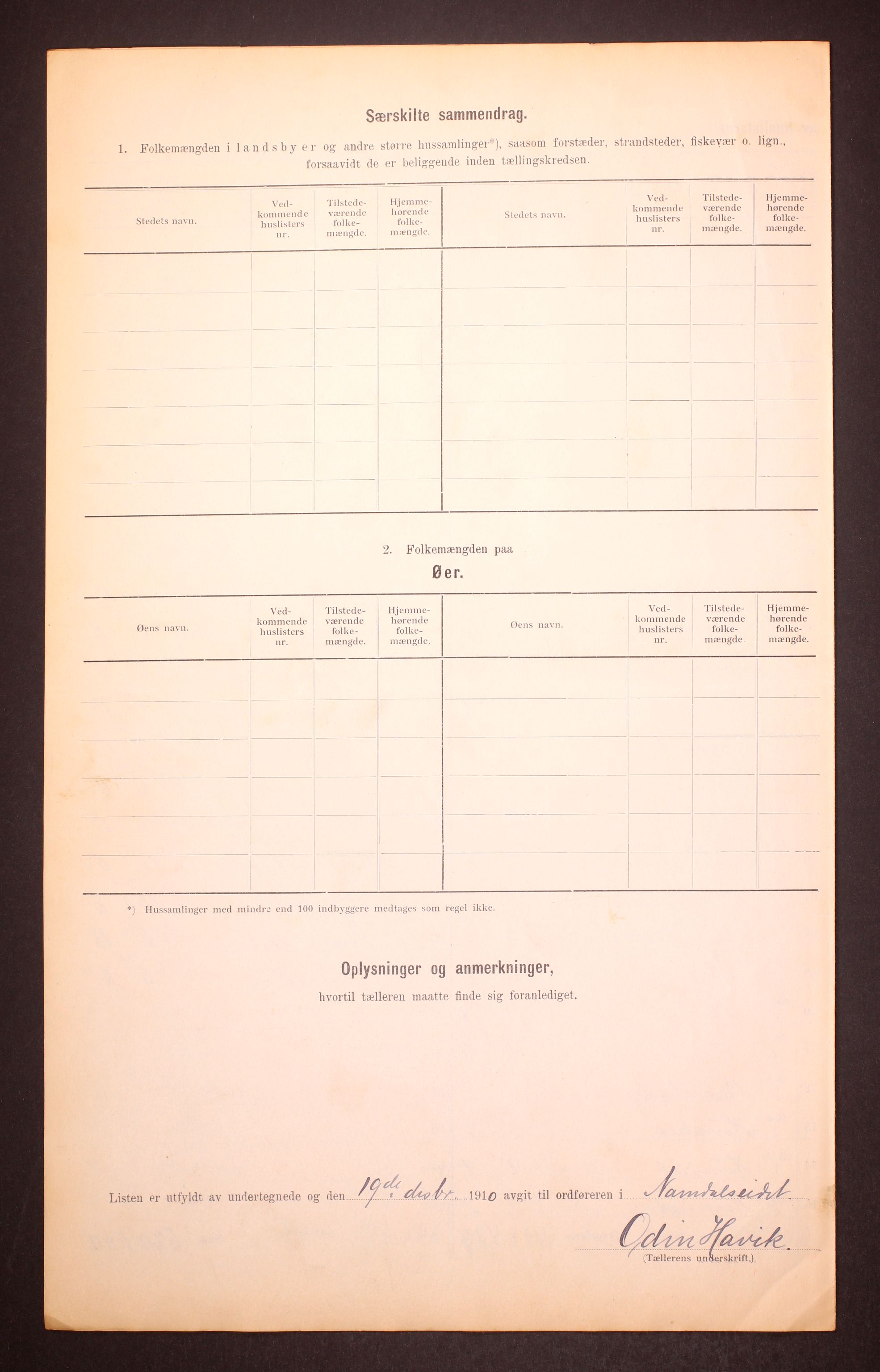 RA, 1910 census for Namdalseid, 1910, p. 9