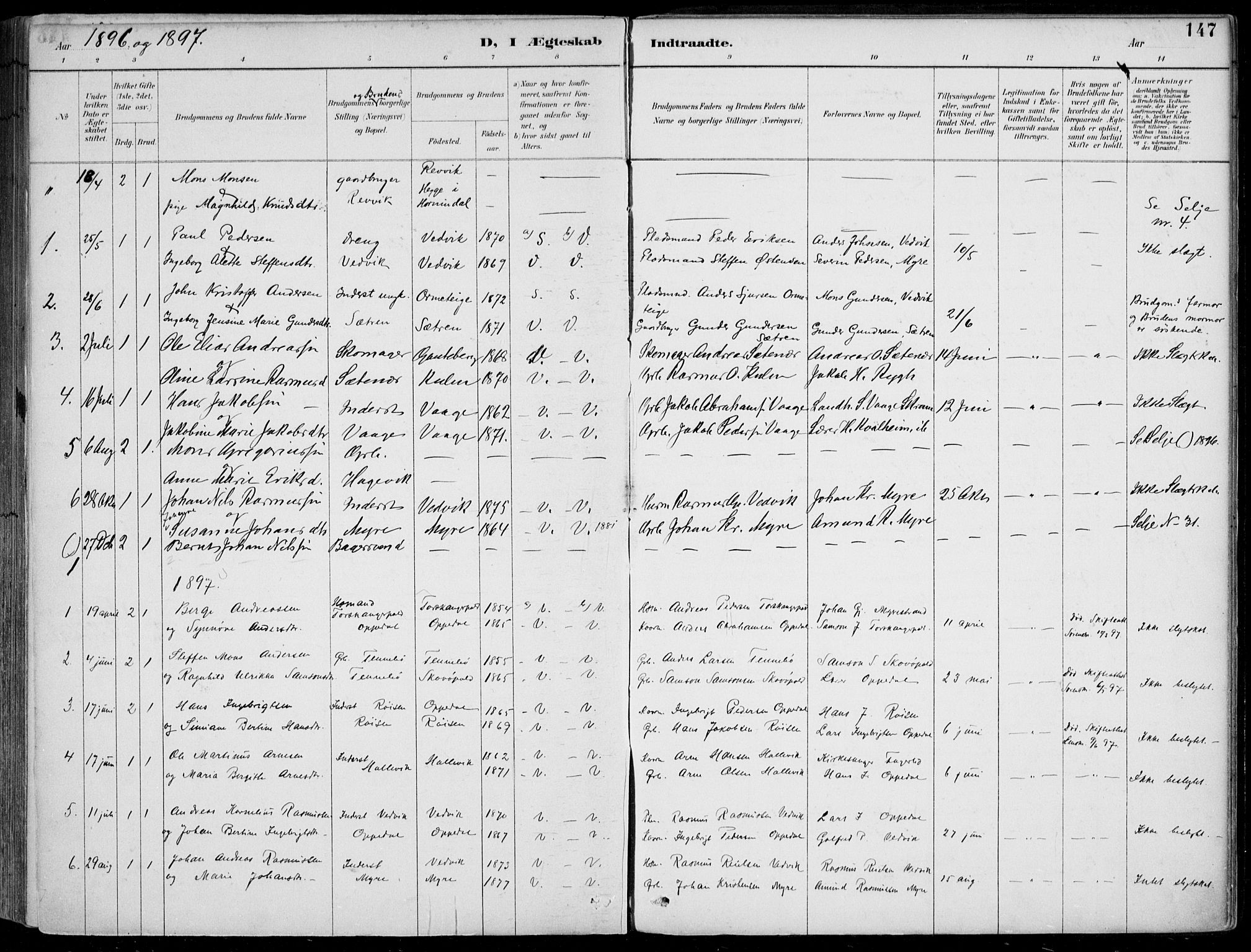 Selje sokneprestembete, AV/SAB-A-99938/H/Ha/Haa/Haac/L0002: Parish register (official) no. C  2, 1889-1904, p. 147