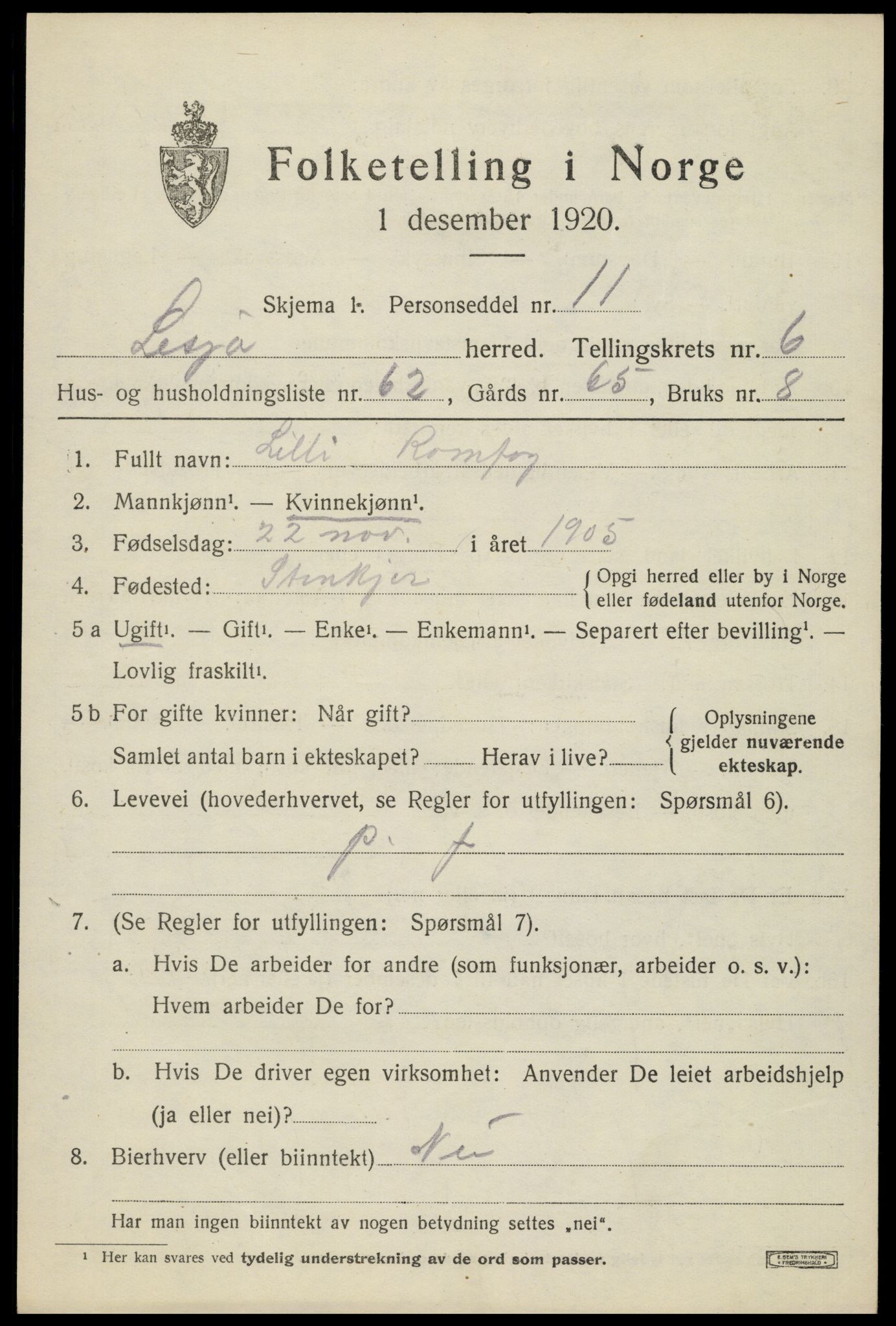 SAH, 1920 census for Lesja, 1920, p. 3906