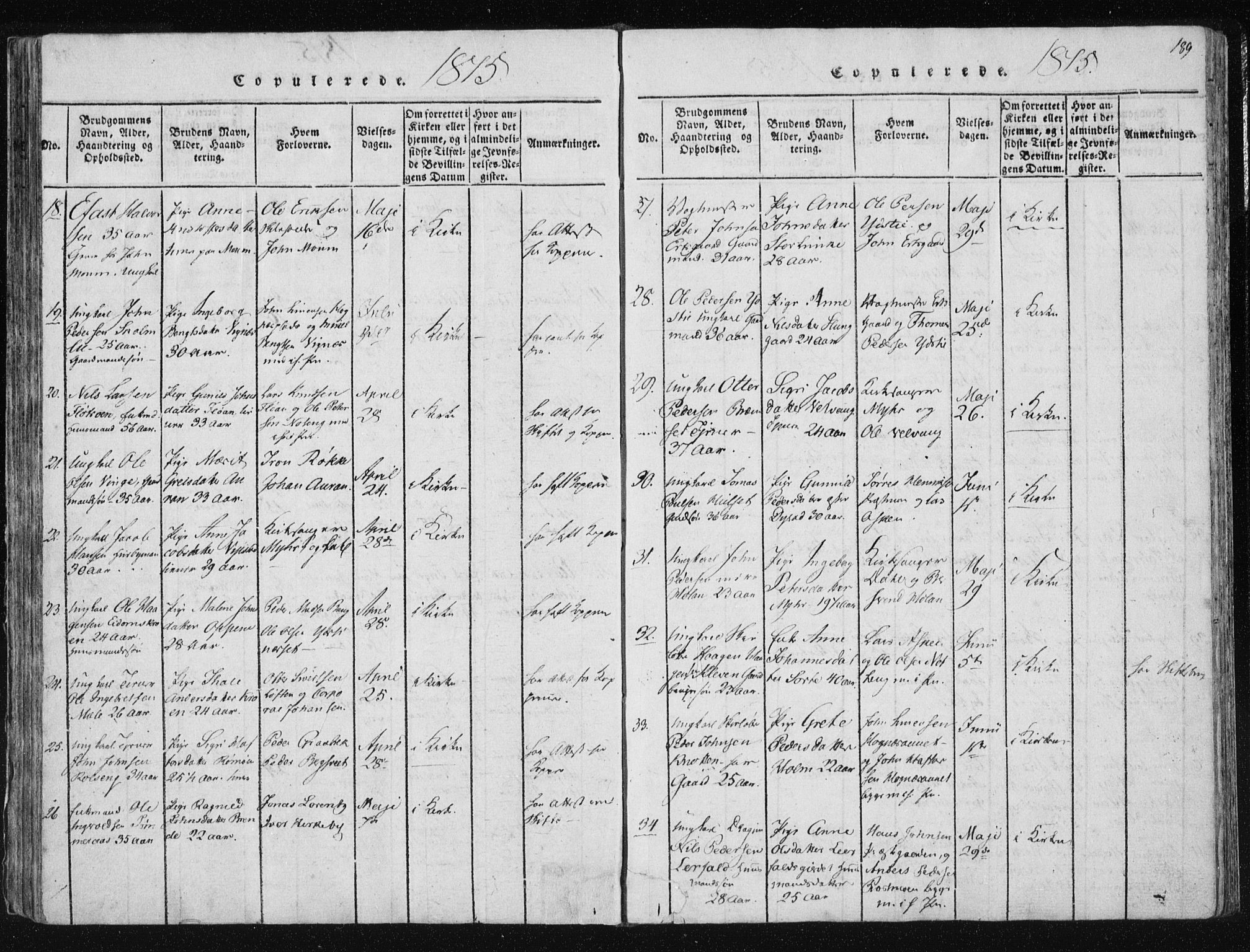 Ministerialprotokoller, klokkerbøker og fødselsregistre - Nord-Trøndelag, SAT/A-1458/709/L0061: Parish register (official) no. 709A08 /1, 1815-1819, p. 189