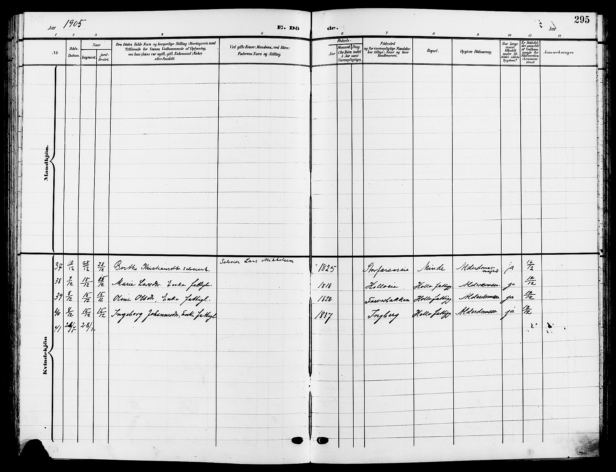 Ringsaker prestekontor, AV/SAH-PREST-014/L/La/L0015: Parish register (copy) no. 15, 1903-1912, p. 295