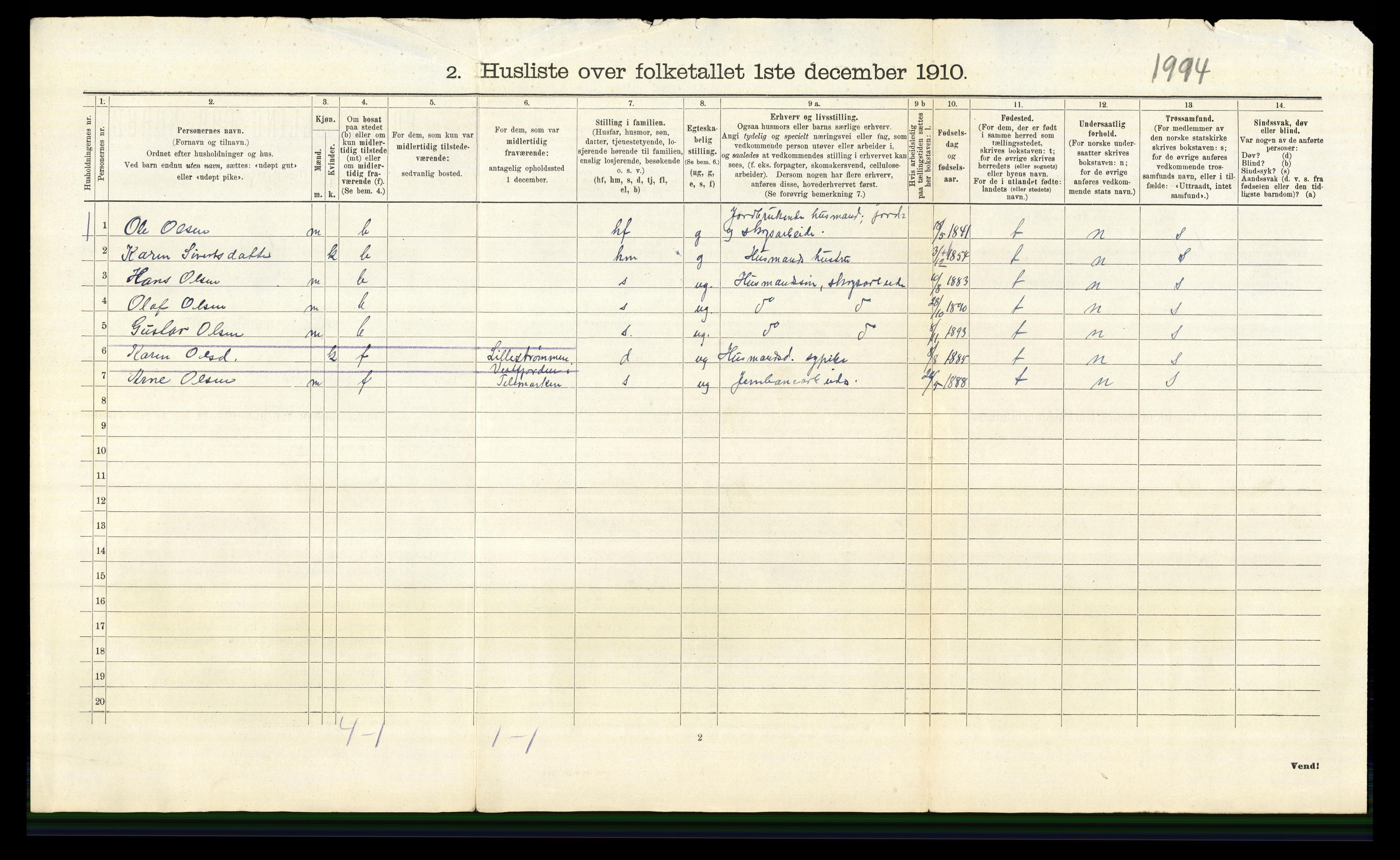 RA, 1910 census for Brandval, 1910, p. 752