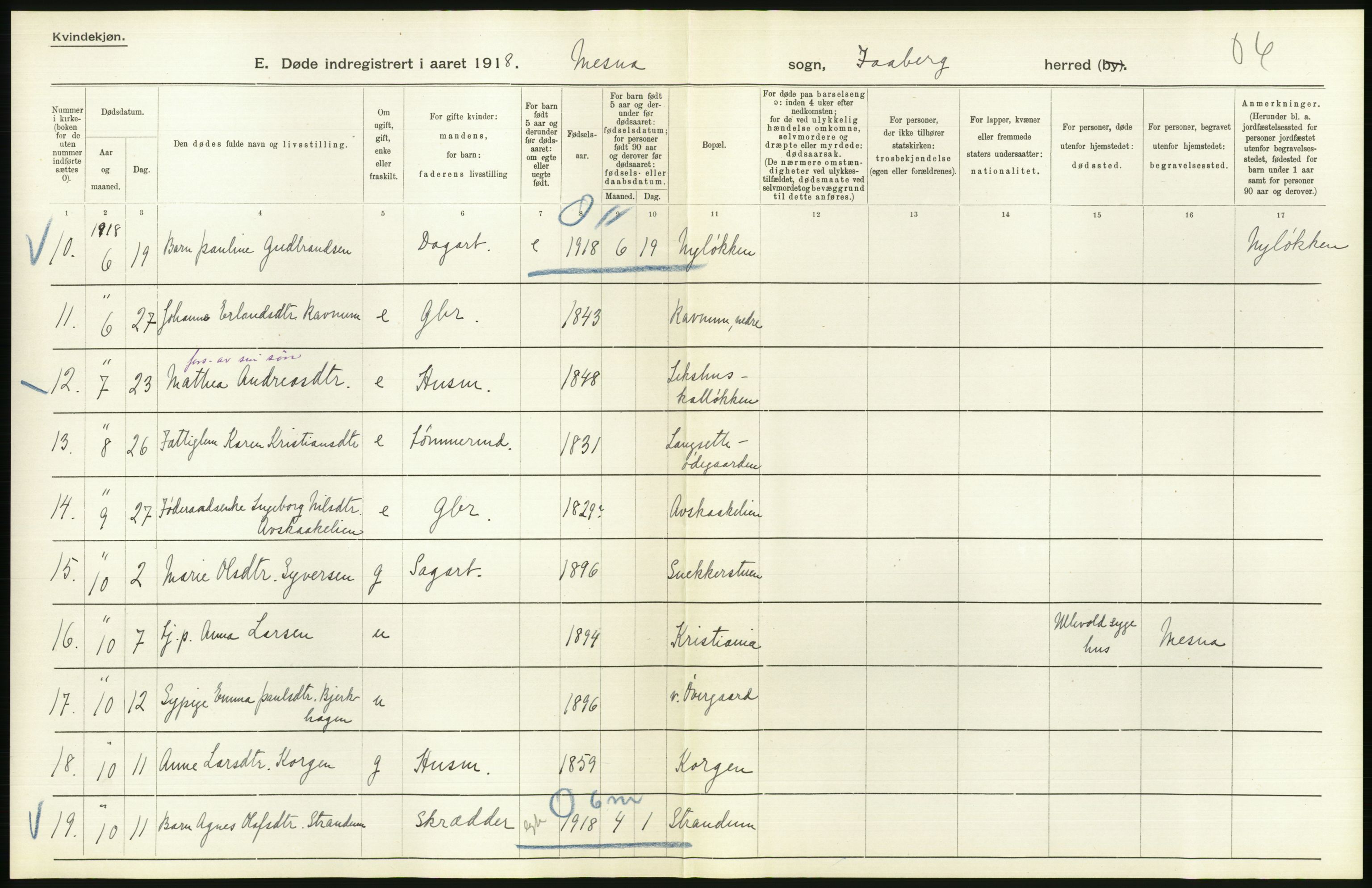 Statistisk sentralbyrå, Sosiodemografiske emner, Befolkning, RA/S-2228/D/Df/Dfb/Dfbh/L0017: Oppland fylke: Døde. Bygder og byer., 1918, p. 186