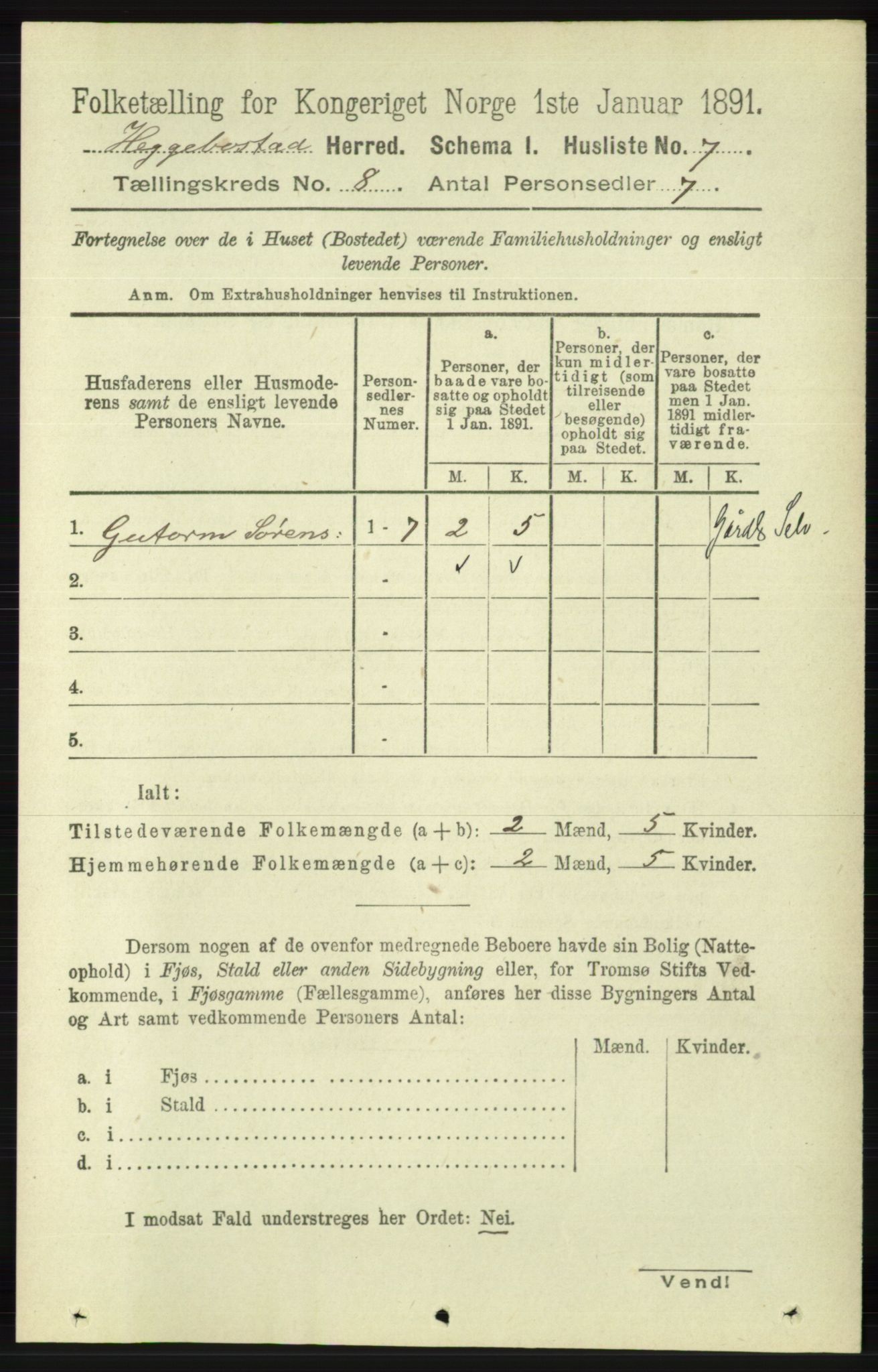 RA, 1891 census for 1034 Hægebostad, 1891, p. 2426