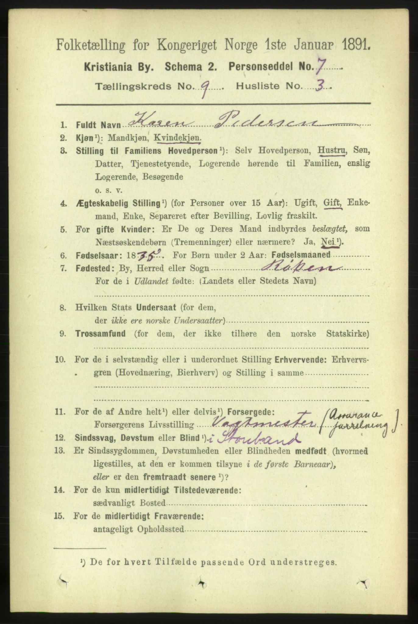 RA, 1891 census for 0301 Kristiania, 1891, p. 4024