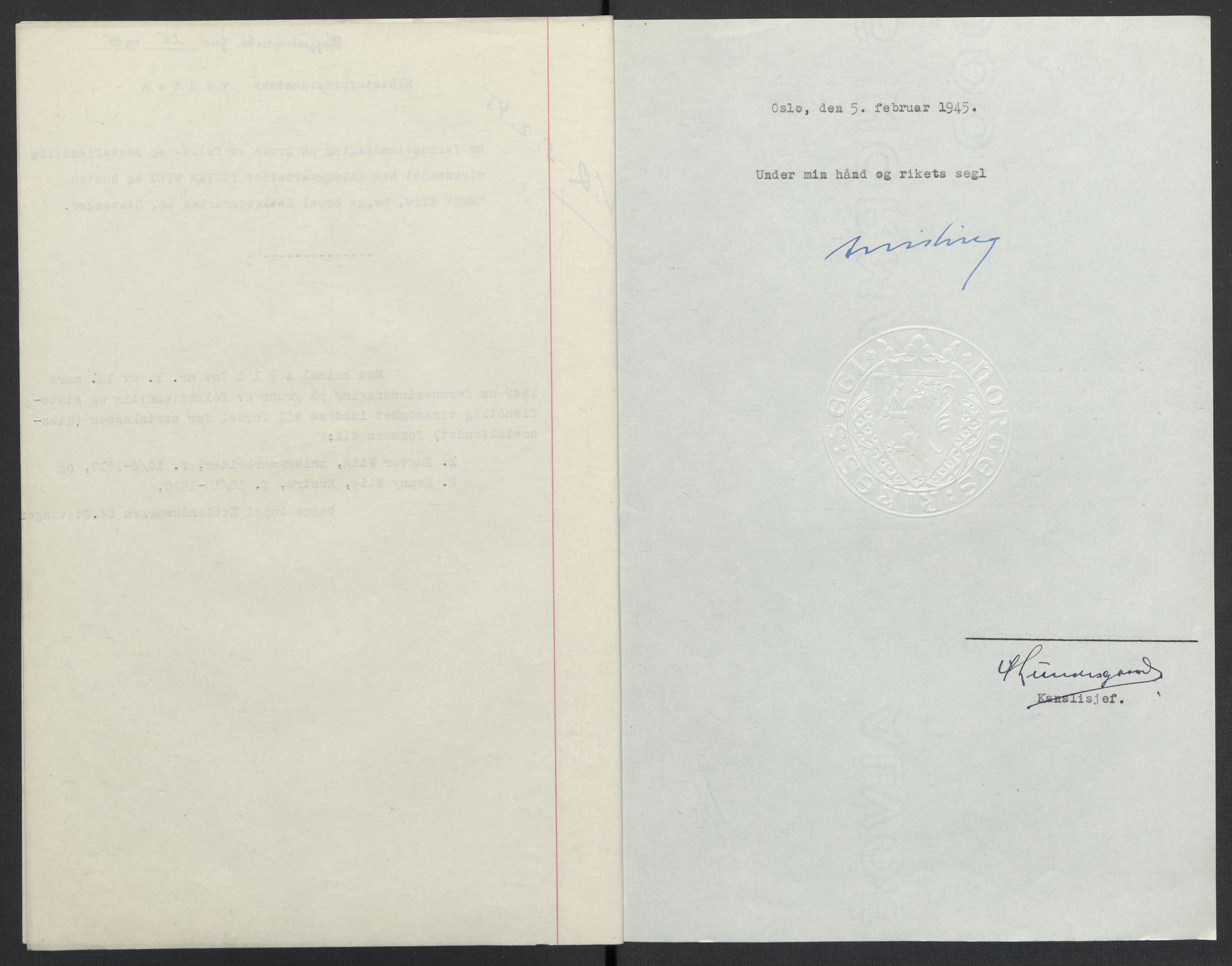 Landssvikarkivet, Oslo politikammer, AV/RA-S-3138-01/D/Da/L0003: Dnr. 29, 1945, p. 1313