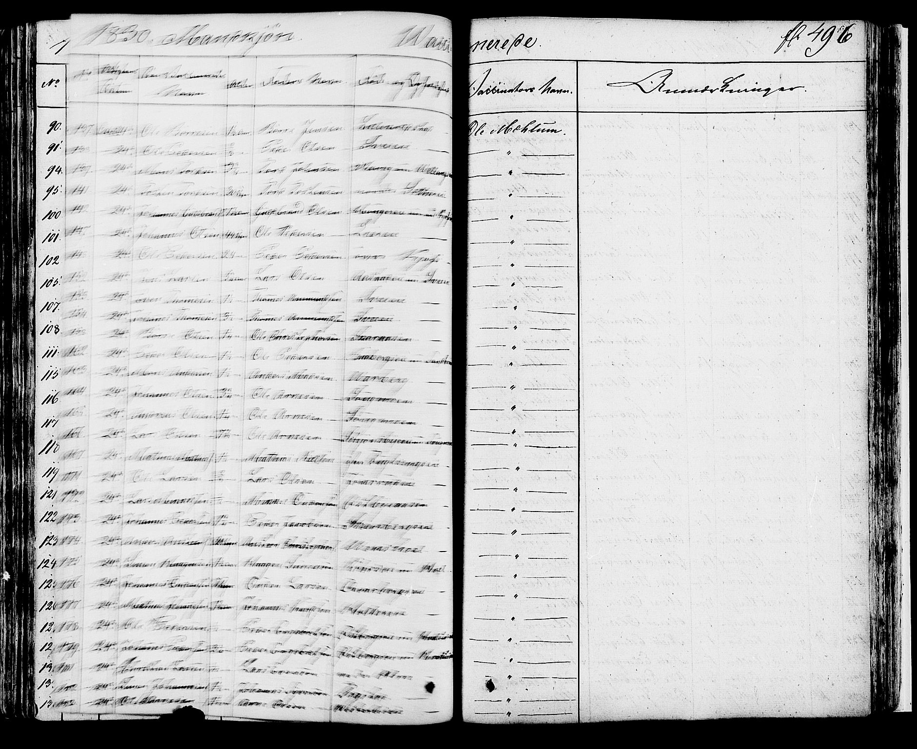 Ringsaker prestekontor, AV/SAH-PREST-014/K/Ka/L0007: Parish register (official) no. 7B, 1826-1837, p. 496