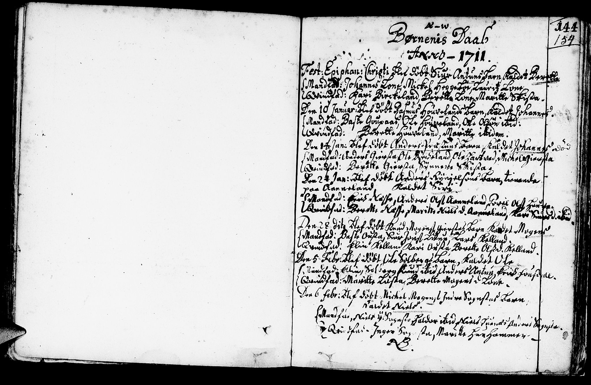 Haus sokneprestembete, AV/SAB-A-75601/H/Haa: Parish register (official) no. A 1, 1691-1712, p. 154