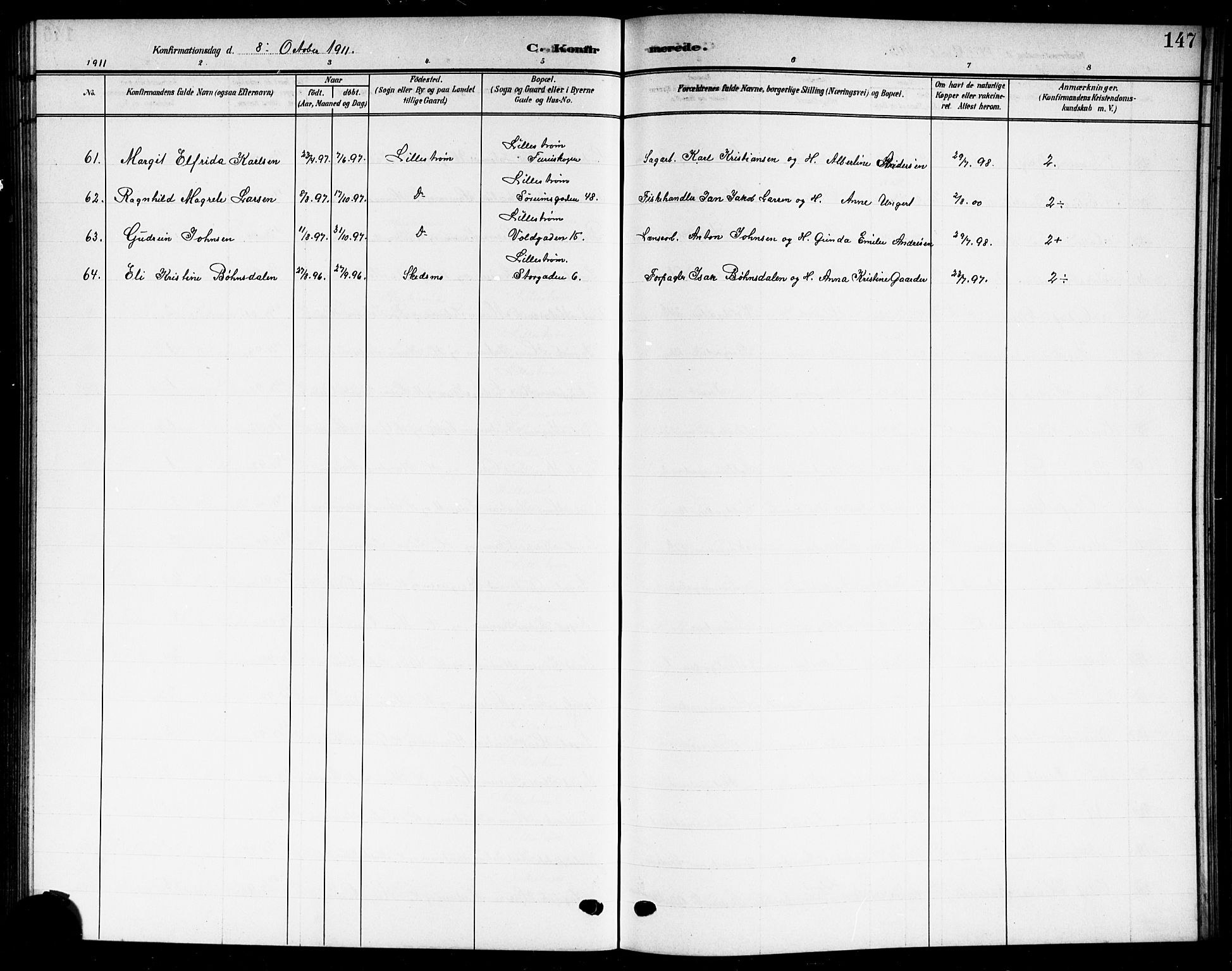 Skedsmo prestekontor Kirkebøker, AV/SAO-A-10033a/G/Gc/L0001: Parish register (copy) no. III 1, 1908-1916, p. 147