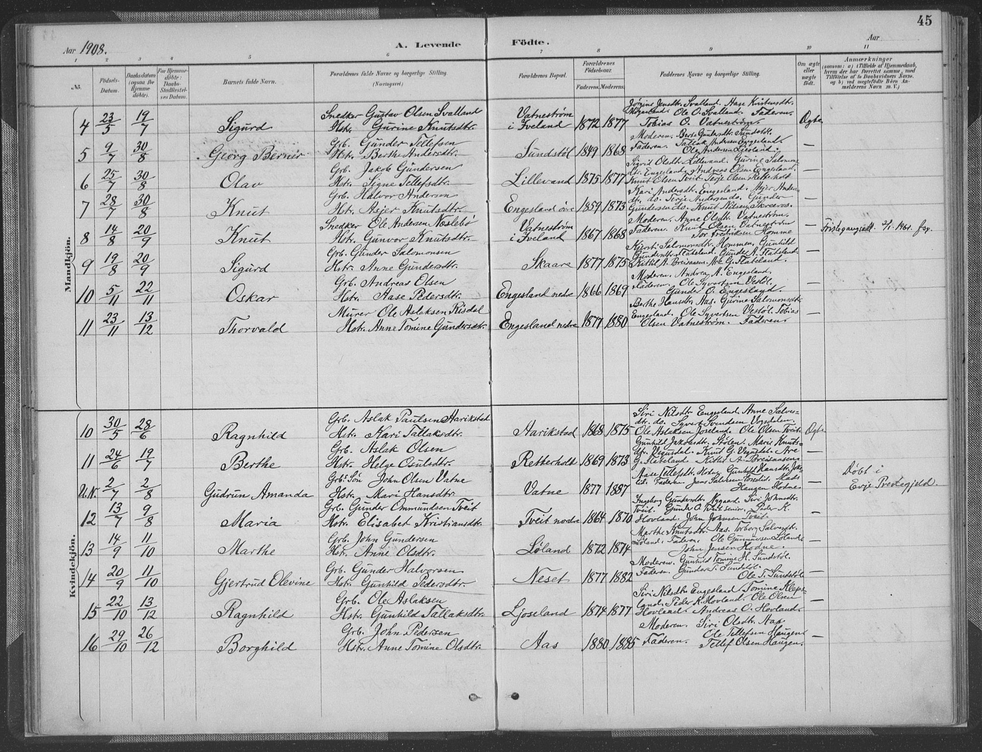 Herefoss sokneprestkontor, AV/SAK-1111-0019/F/Fa/Fab/L0004: Parish register (official) no. A 4, 1887-1909, p. 45