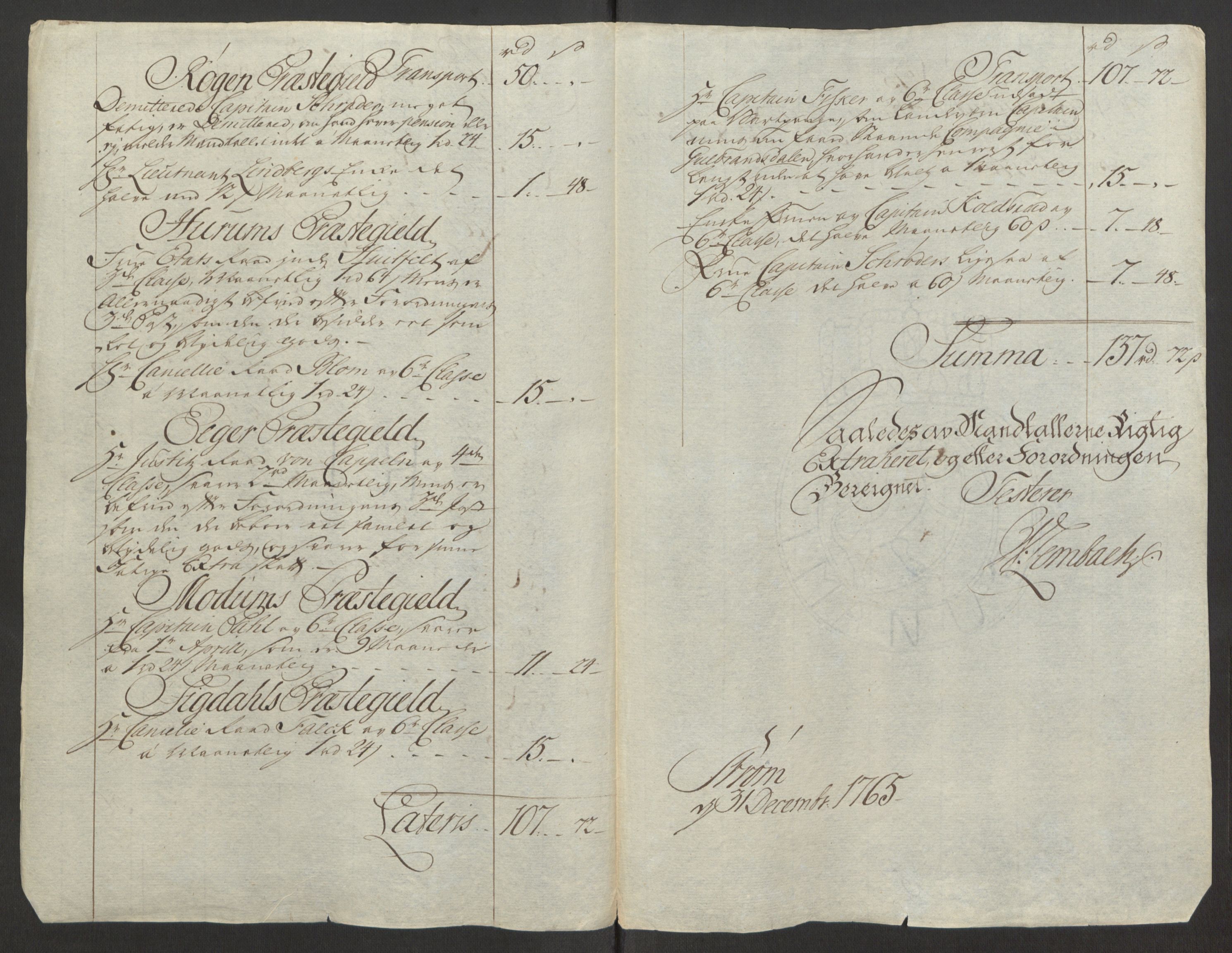 Rentekammeret inntil 1814, Reviderte regnskaper, Fogderegnskap, RA/EA-4092/R31/L1834: Ekstraskatten Hurum, Røyken, Eiker, Lier og Buskerud, 1765, p. 467