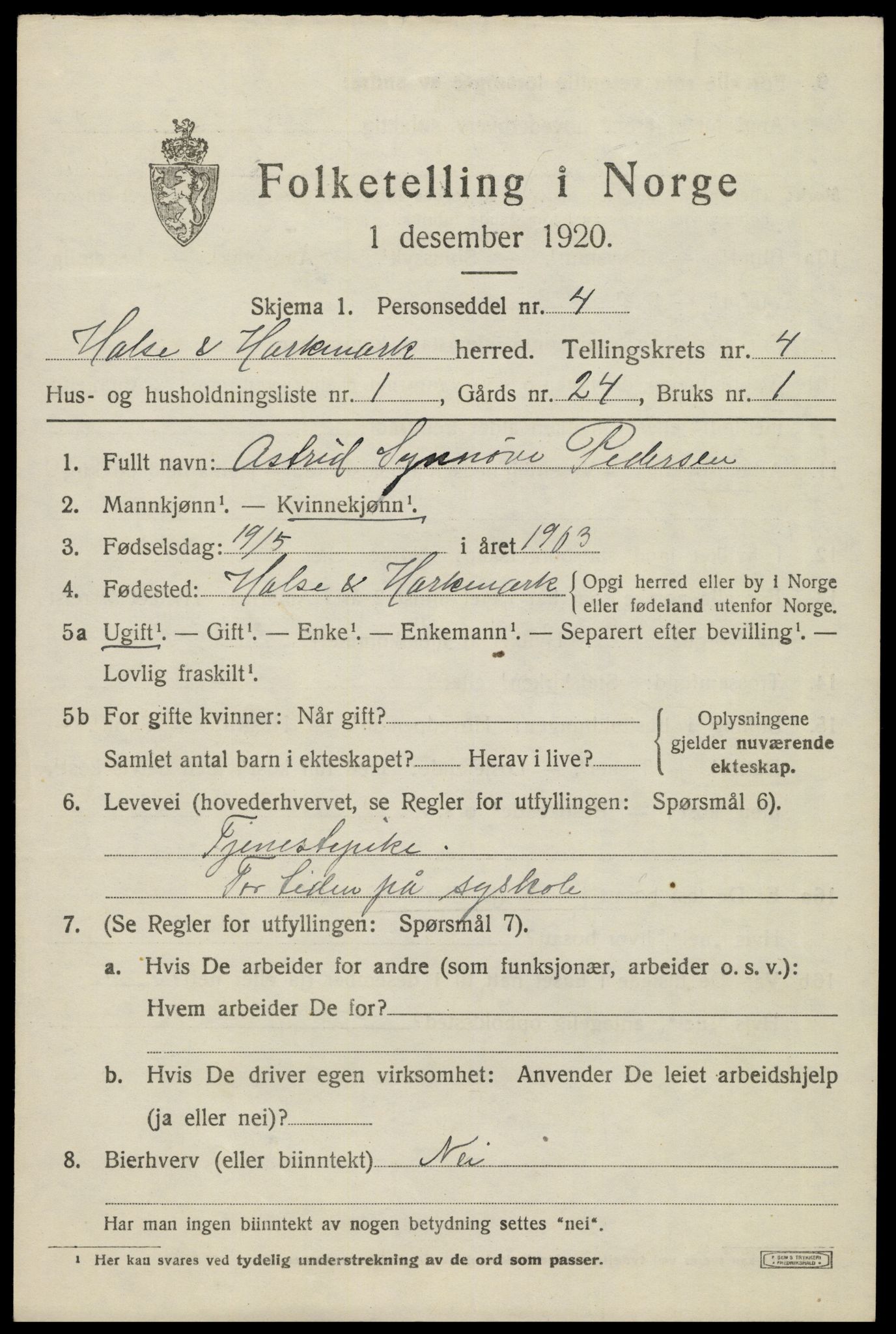 SAK, 1920 census for Halse og Harkmark, 1920, p. 2848