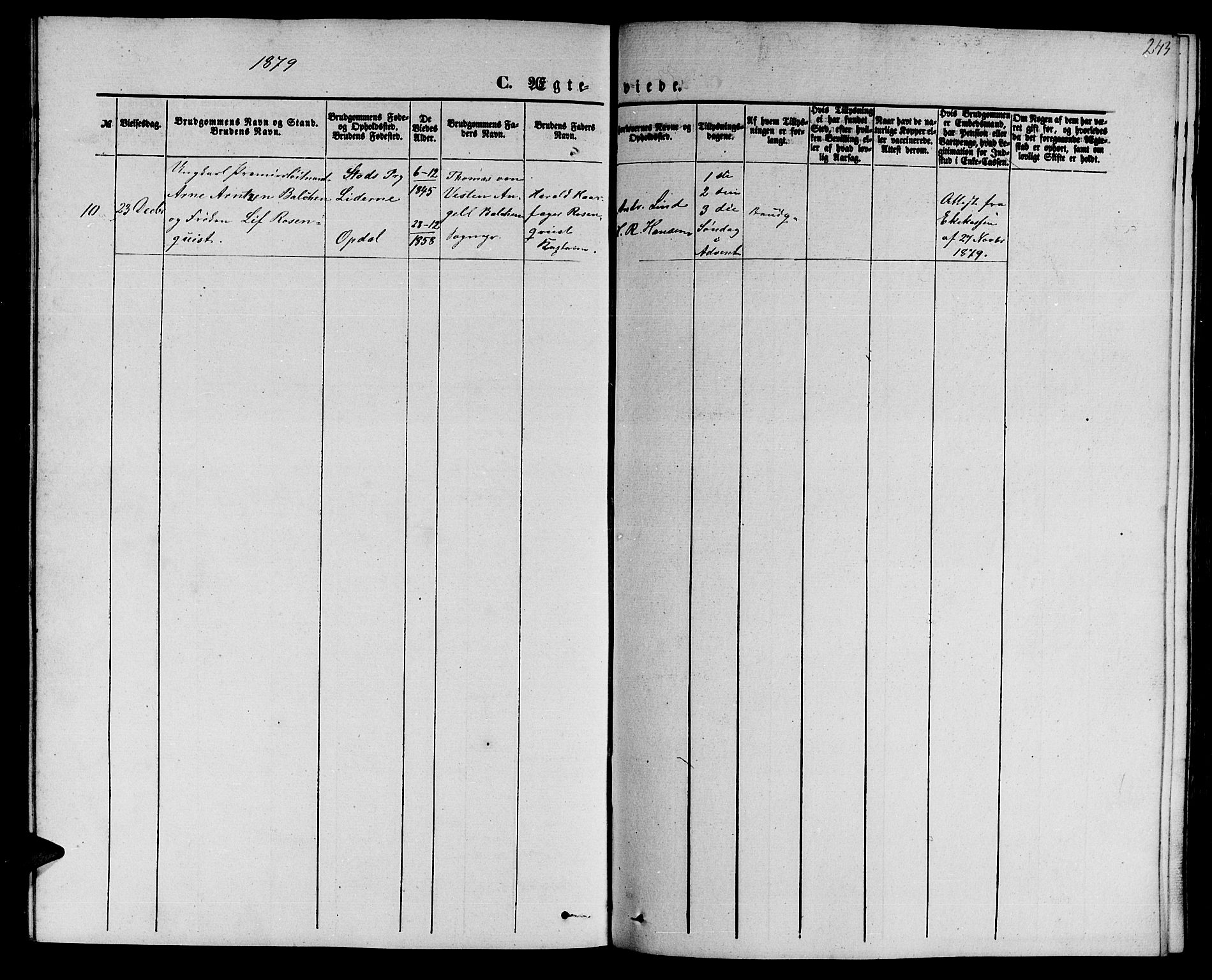 Ministerialprotokoller, klokkerbøker og fødselsregistre - Møre og Romsdal, AV/SAT-A-1454/558/L0701: Parish register (copy) no. 558C02, 1862-1879, p. 243