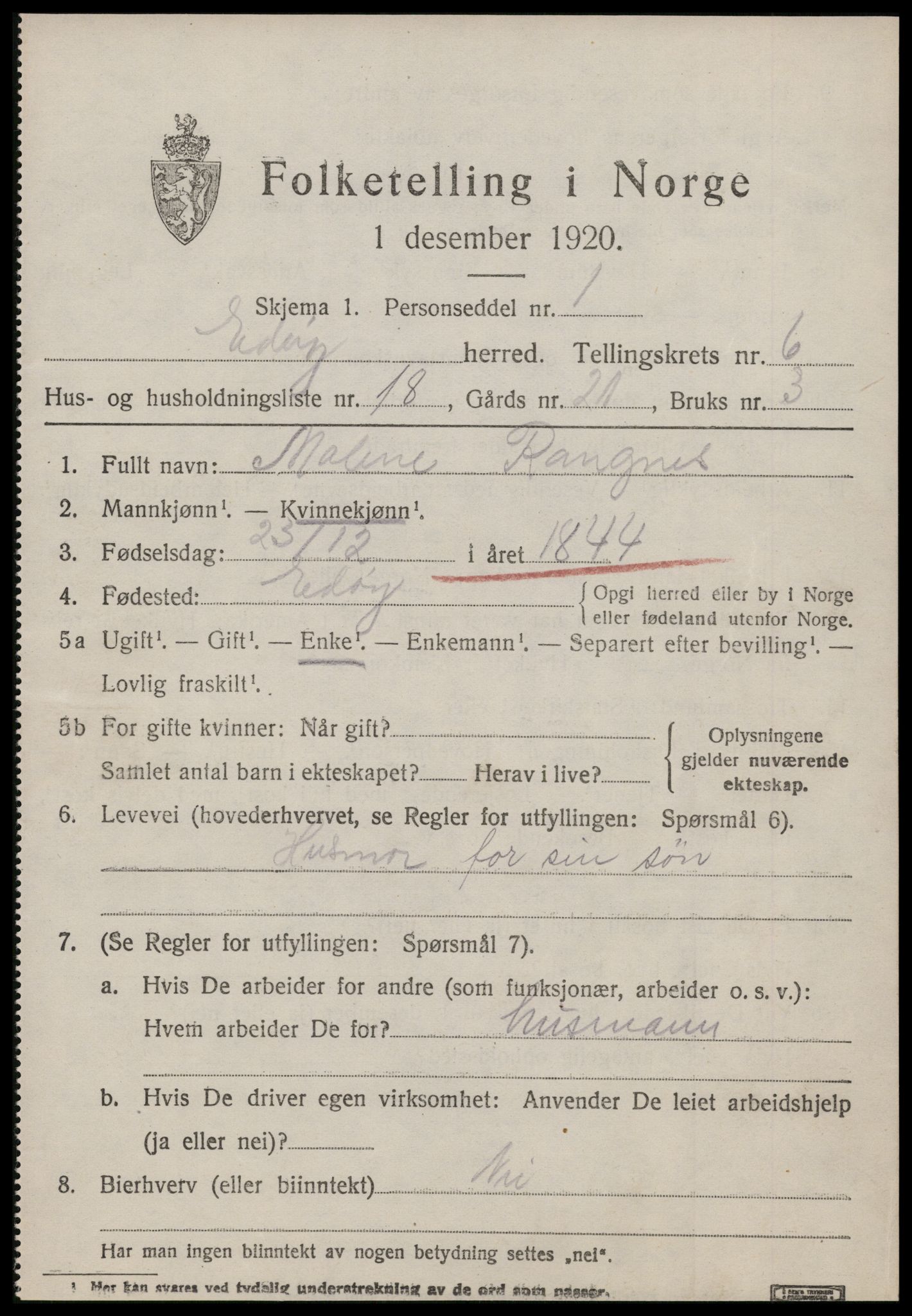 SAT, 1920 census for Edøy, 1920, p. 1994