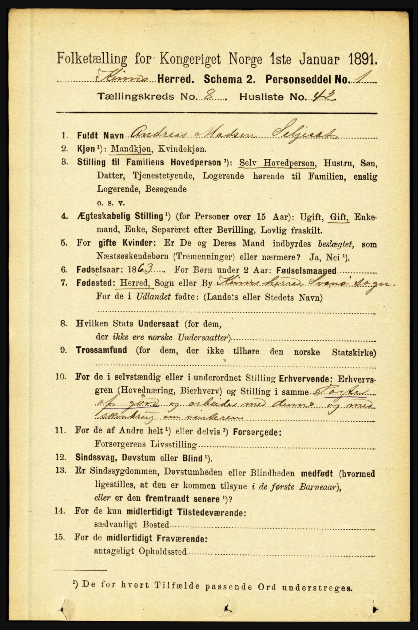 RA, 1891 census for 1437 Kinn, 1891, p. 3370