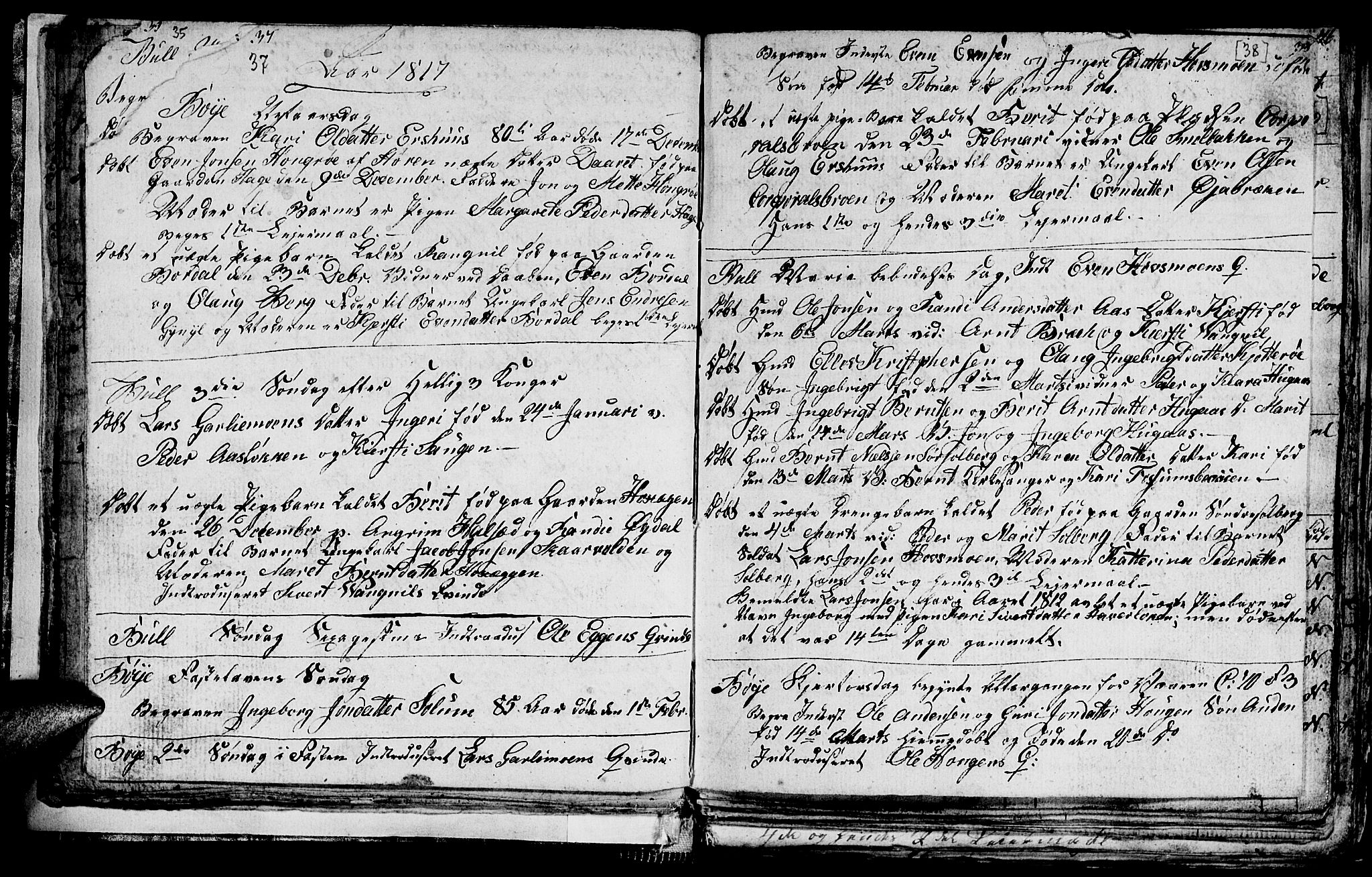 Ministerialprotokoller, klokkerbøker og fødselsregistre - Sør-Trøndelag, AV/SAT-A-1456/689/L1042: Parish register (copy) no. 689C01, 1812-1841, p. 37-38