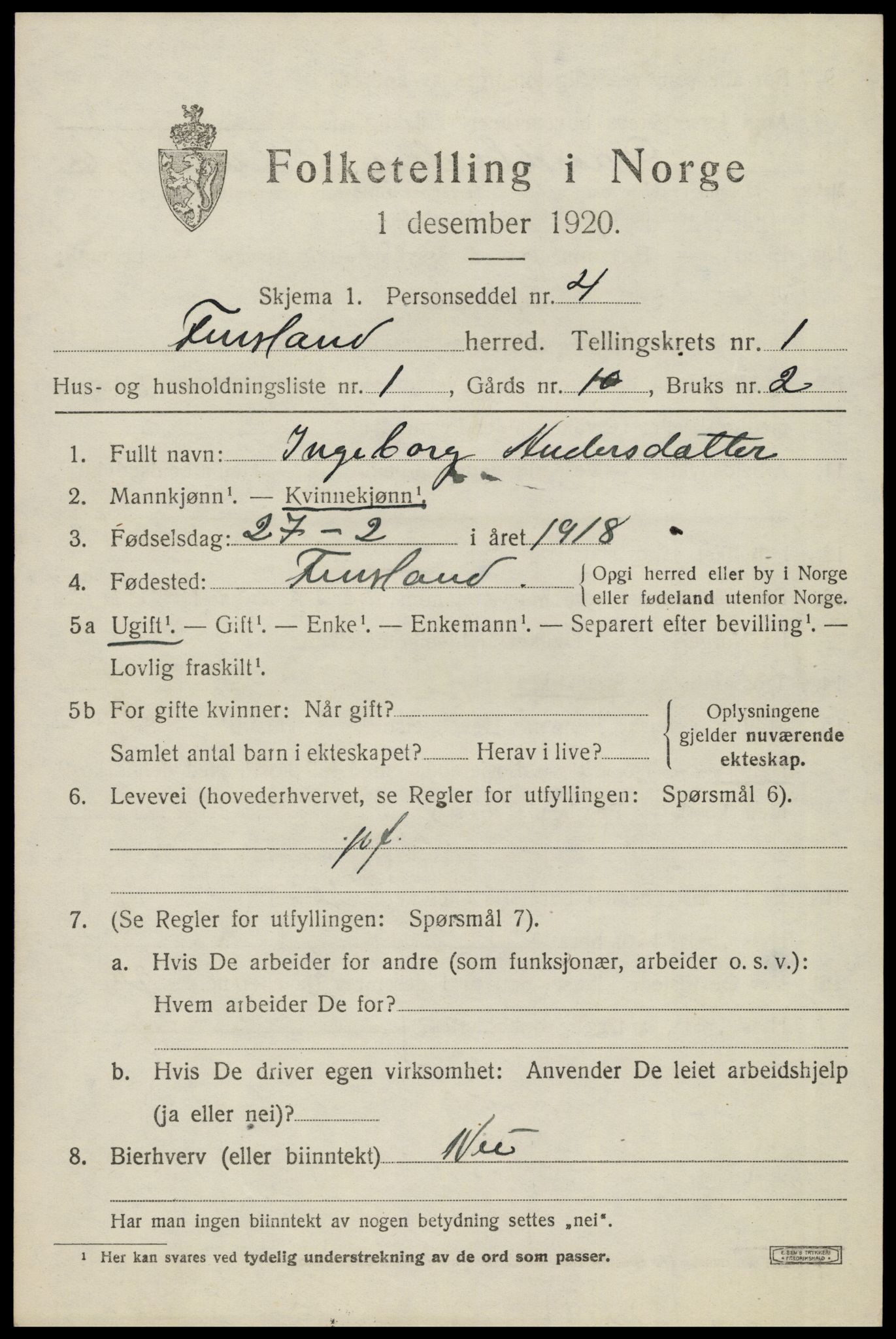 SAK, 1920 census for Finsland, 1920, p. 376