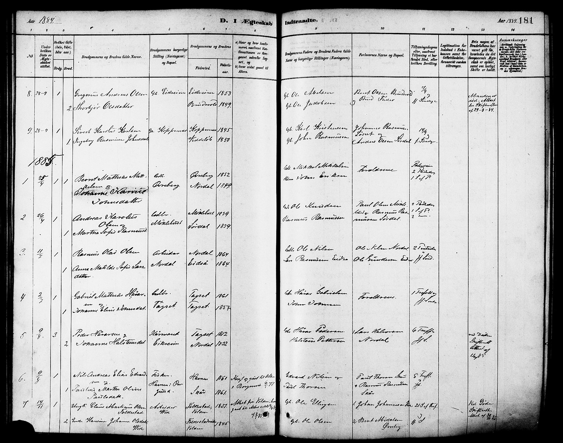 Ministerialprotokoller, klokkerbøker og fødselsregistre - Møre og Romsdal, AV/SAT-A-1454/502/L0027: Parish register (copy) no. 502C01, 1878-1908, p. 181