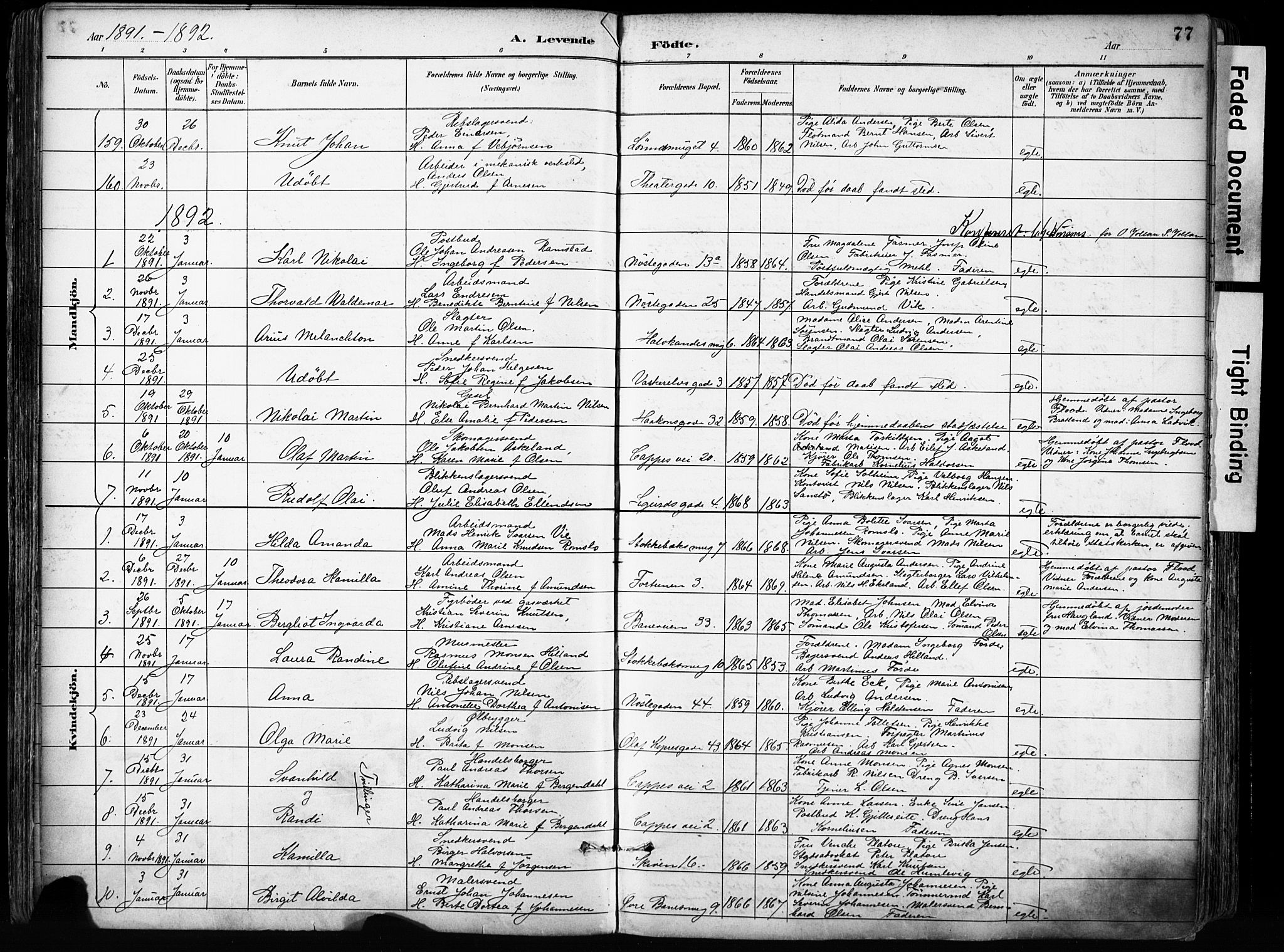 Domkirken sokneprestembete, AV/SAB-A-74801/H/Haa/L0024: Parish register (official) no. B 7, 1888-1903, p. 77
