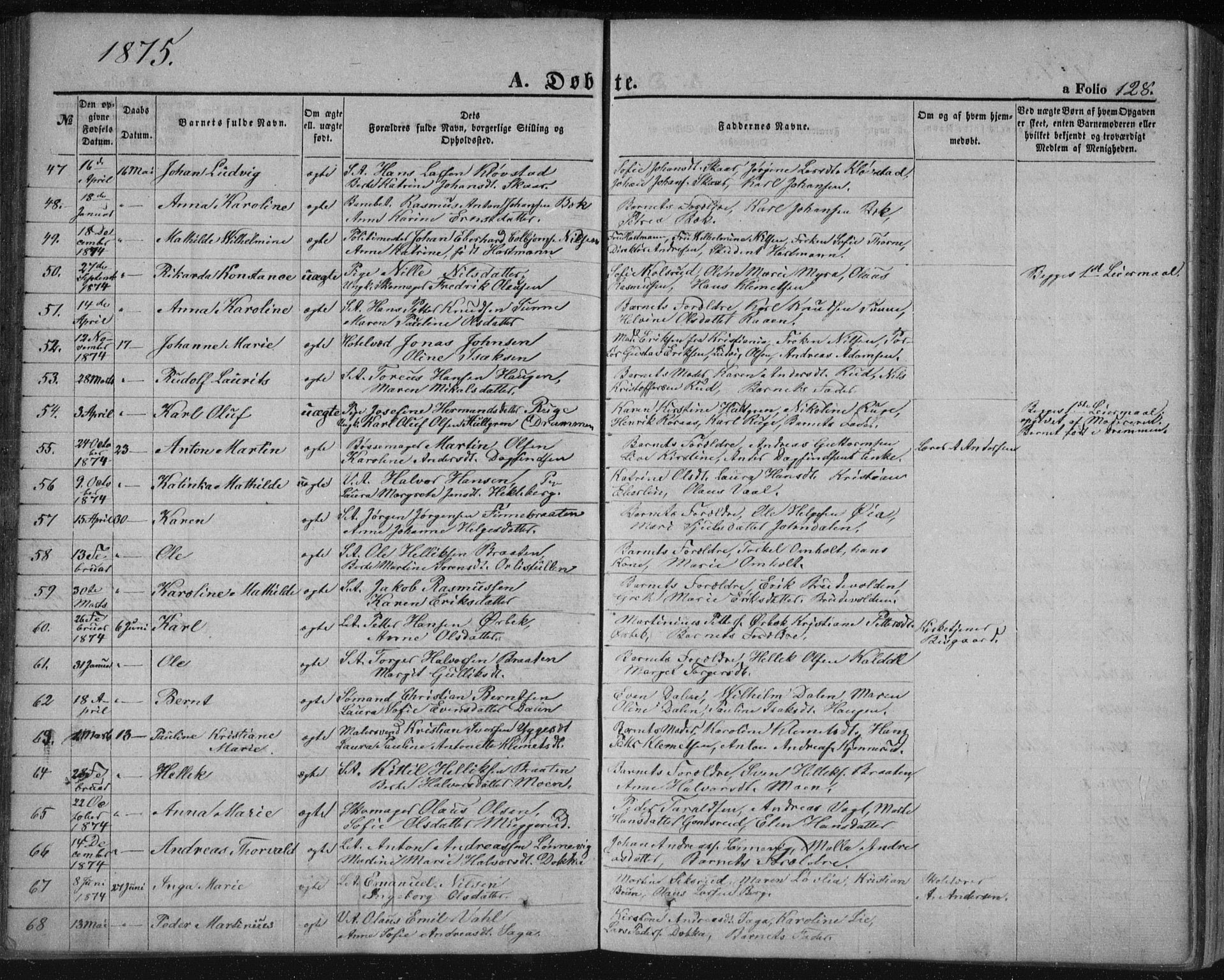 Kongsberg kirkebøker, SAKO/A-22/F/Fa/L0010: Parish register (official) no. I 10, 1859-1875, p. 128