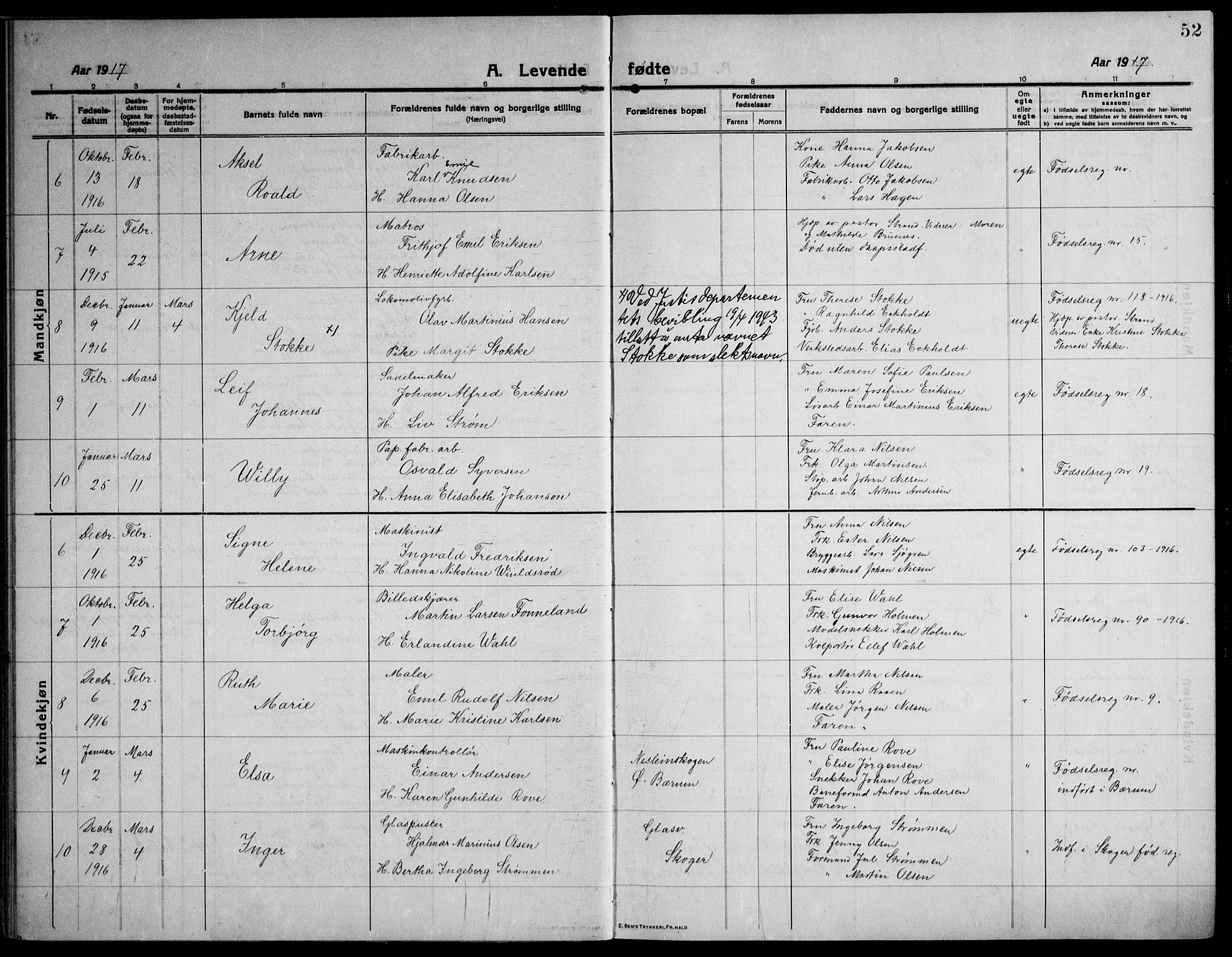 Strømsø kirkebøker, SAKO/A-246/F/Fa/L0029: Parish register (official) no. I 27, 1915-1930, p. 52