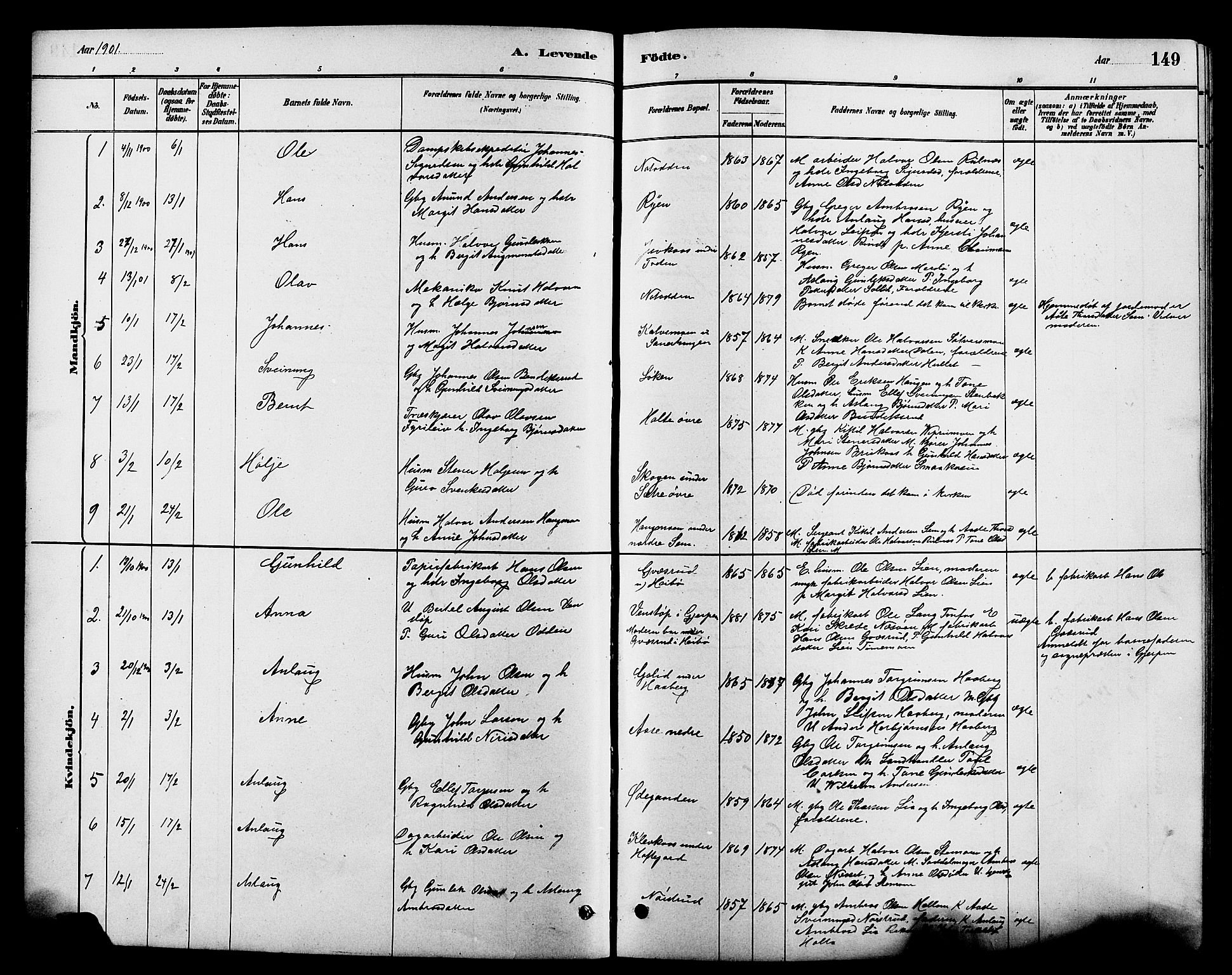 Heddal kirkebøker, SAKO/A-268/G/Ga/L0002: Parish register (copy) no. I 2, 1879-1908, p. 149