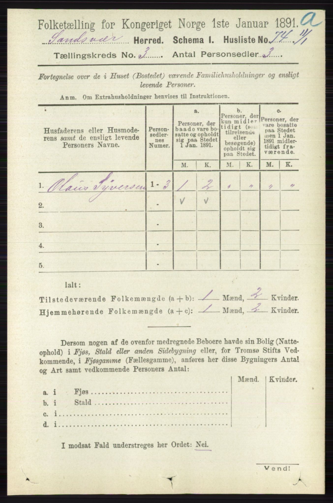 RA, 1891 census for 0629 Sandsvær, 1891, p. 1276