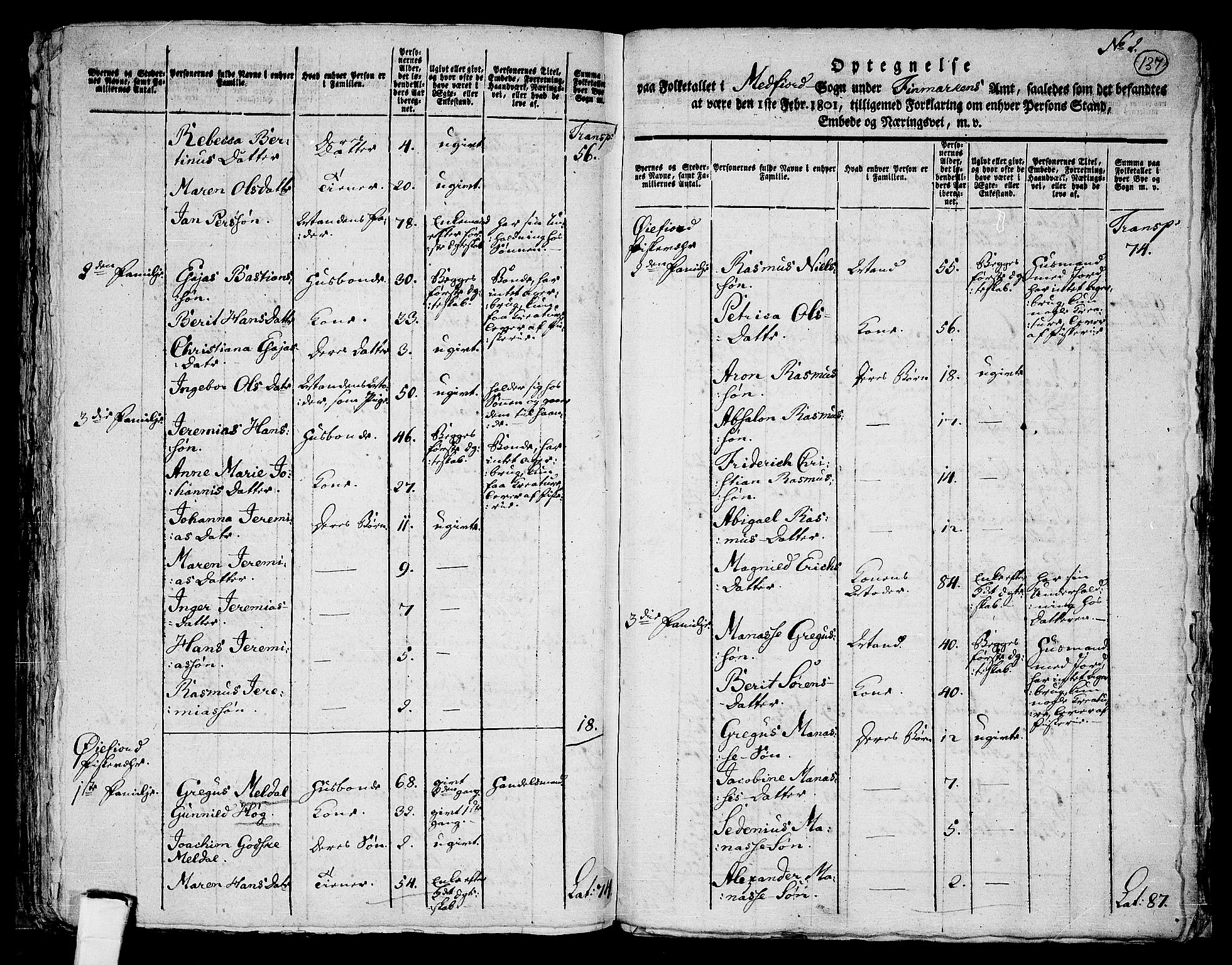 RA, 1801 census for 1929P Mefjord, 1801, p. 136b-137a