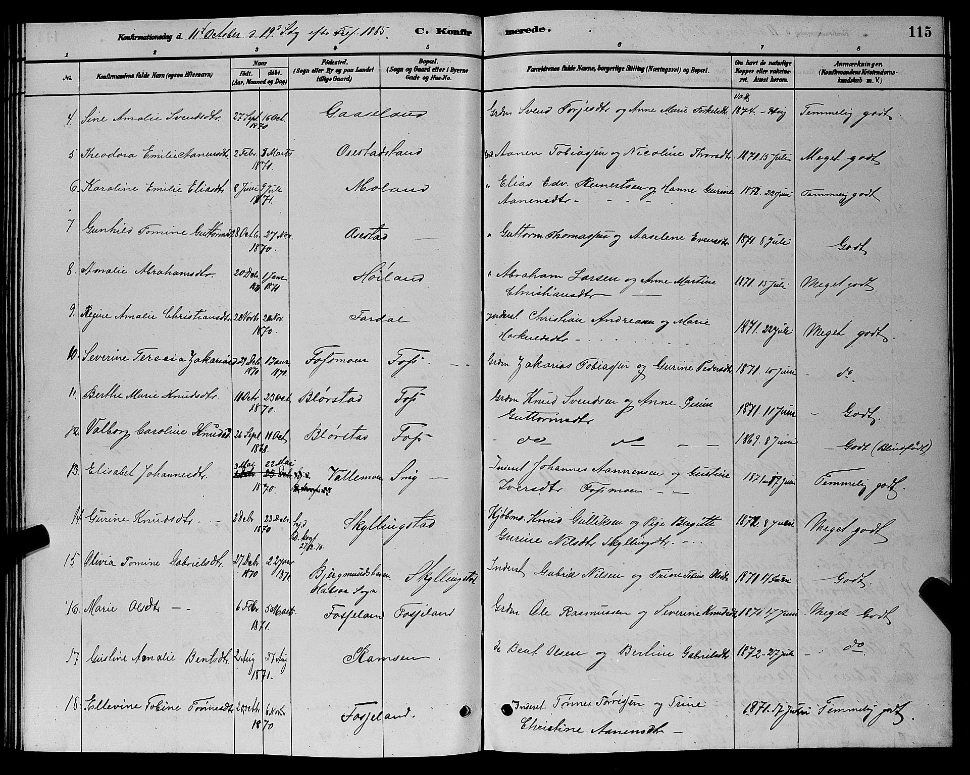 Sør-Audnedal sokneprestkontor, AV/SAK-1111-0039/F/Fb/Fbb/L0005: Parish register (copy) no. B 5, 1880-1892, p. 115