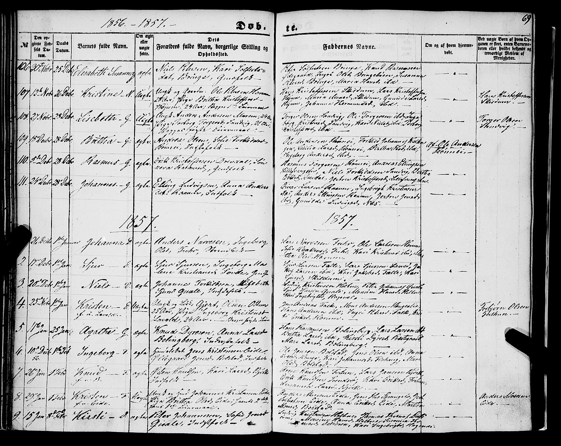 Luster sokneprestembete, AV/SAB-A-81101/H/Haa/Haaa/L0007: Parish register (official) no. A 7, 1849-1859, p. 69