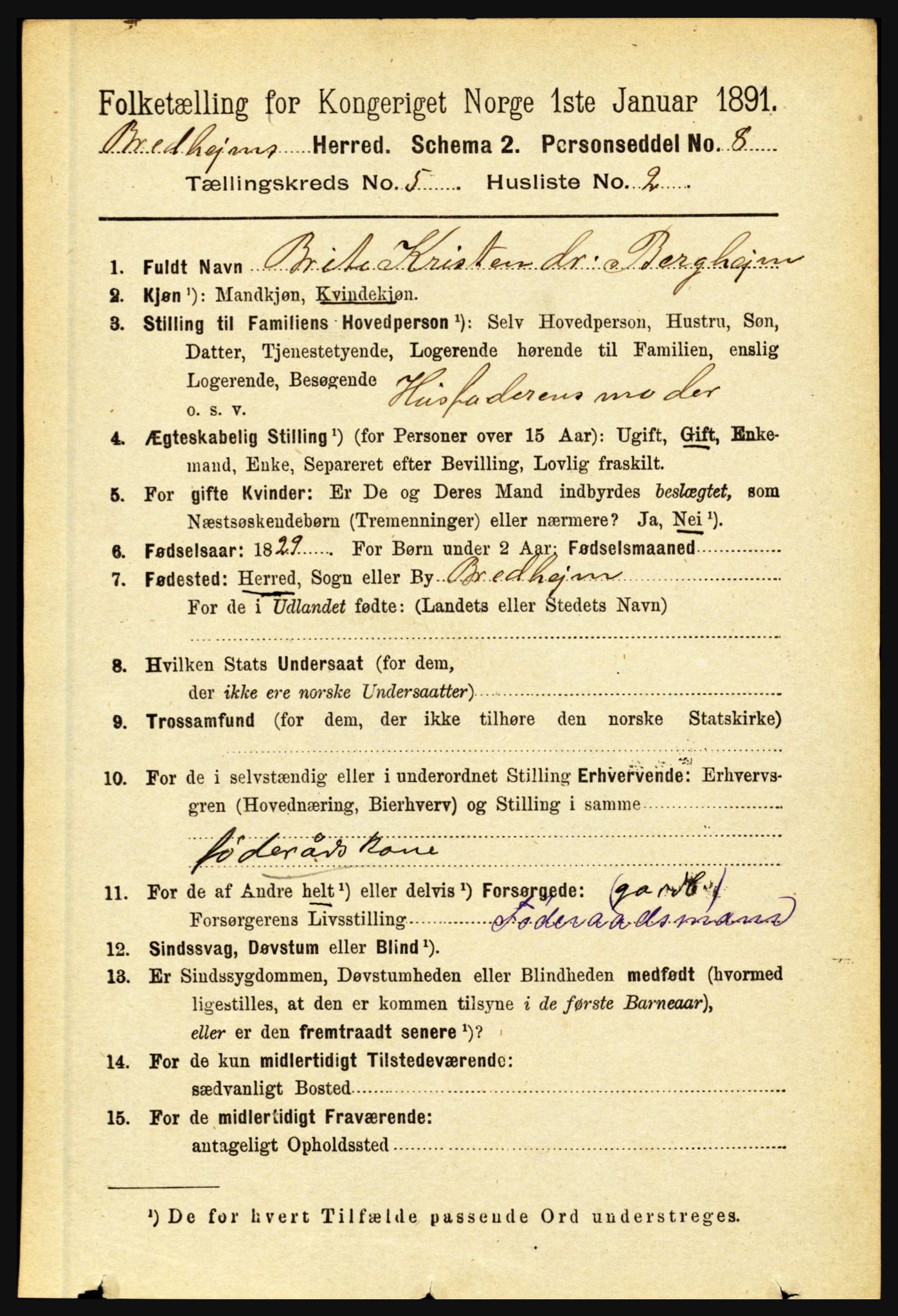 RA, 1891 census for 1446 Breim, 1891, p. 1752