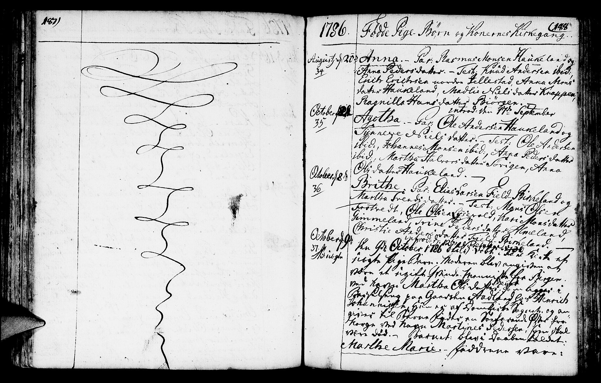 Fana Sokneprestembete, AV/SAB-A-75101/H/Haa/Haaa/L0005: Parish register (official) no. A 5, 1773-1799, p. 187-188