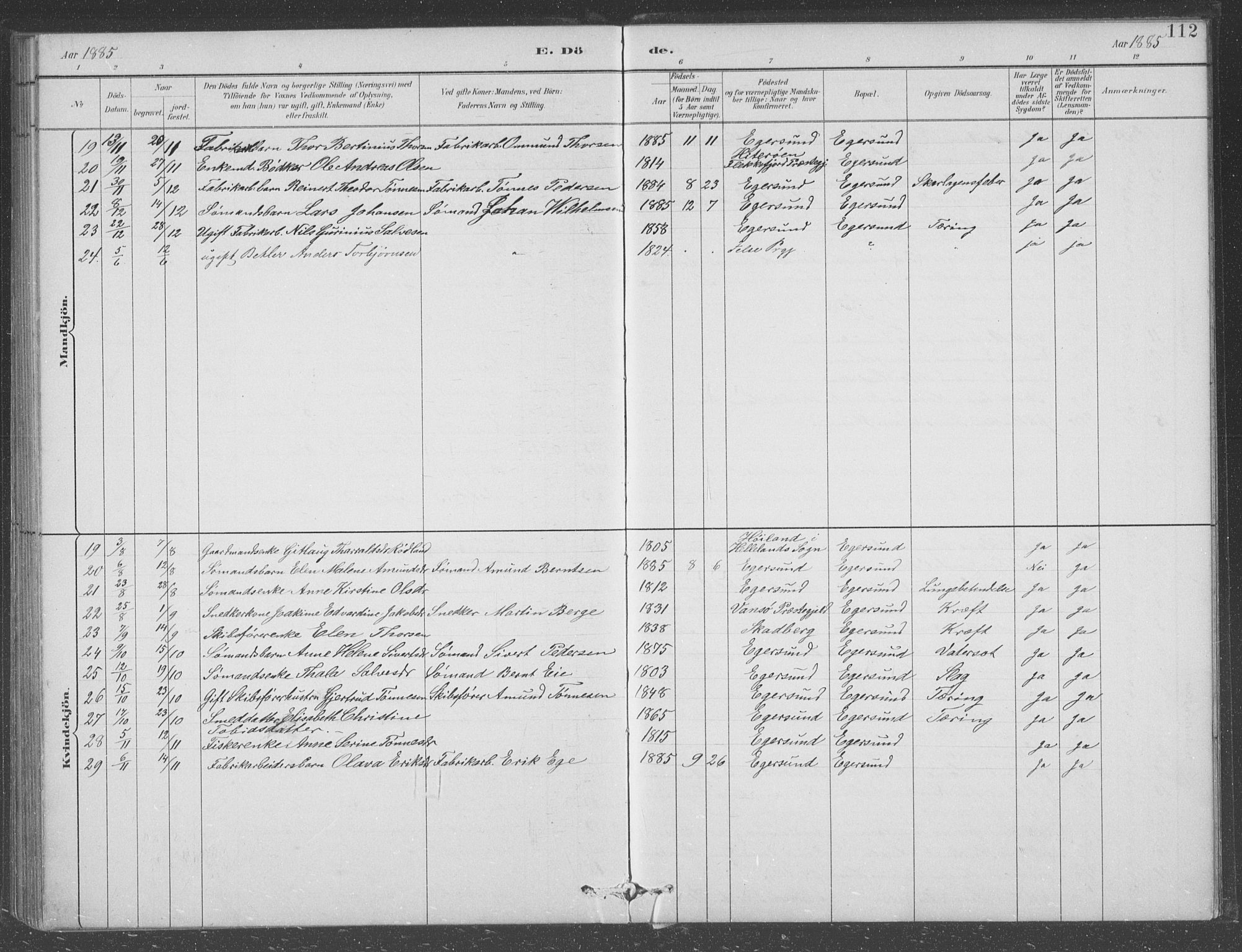 Eigersund sokneprestkontor, SAST/A-101807/S09/L0008: Parish register (copy) no. B 8, 1882-1892, p. 112