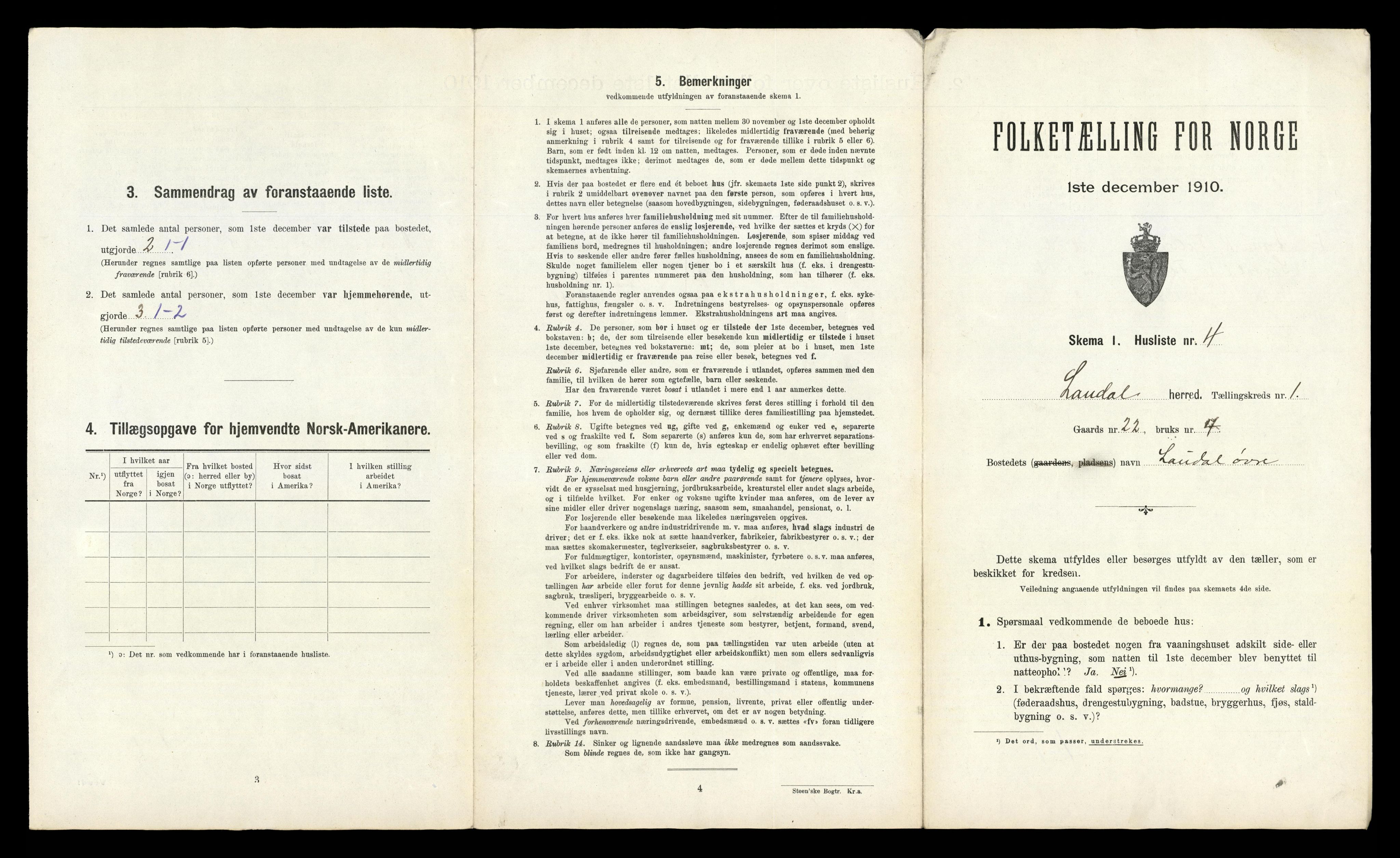 RA, 1910 census for Laudal, 1910, p. 29